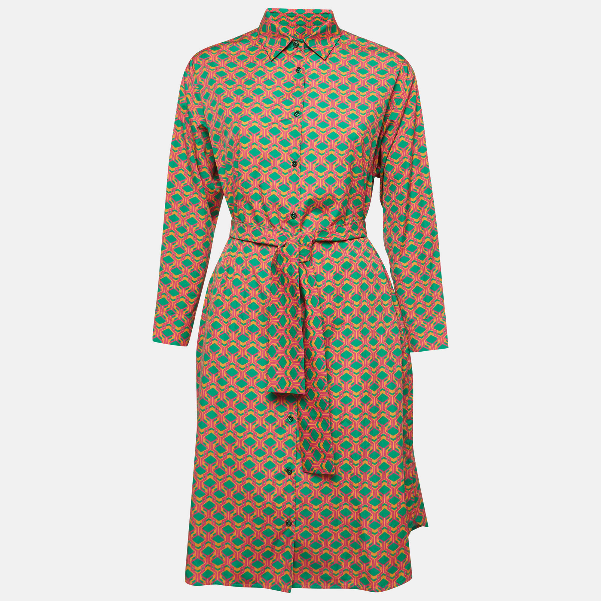 

Weekend Max Mara Multicolor Printed Cotton Belted Shirt Dress S