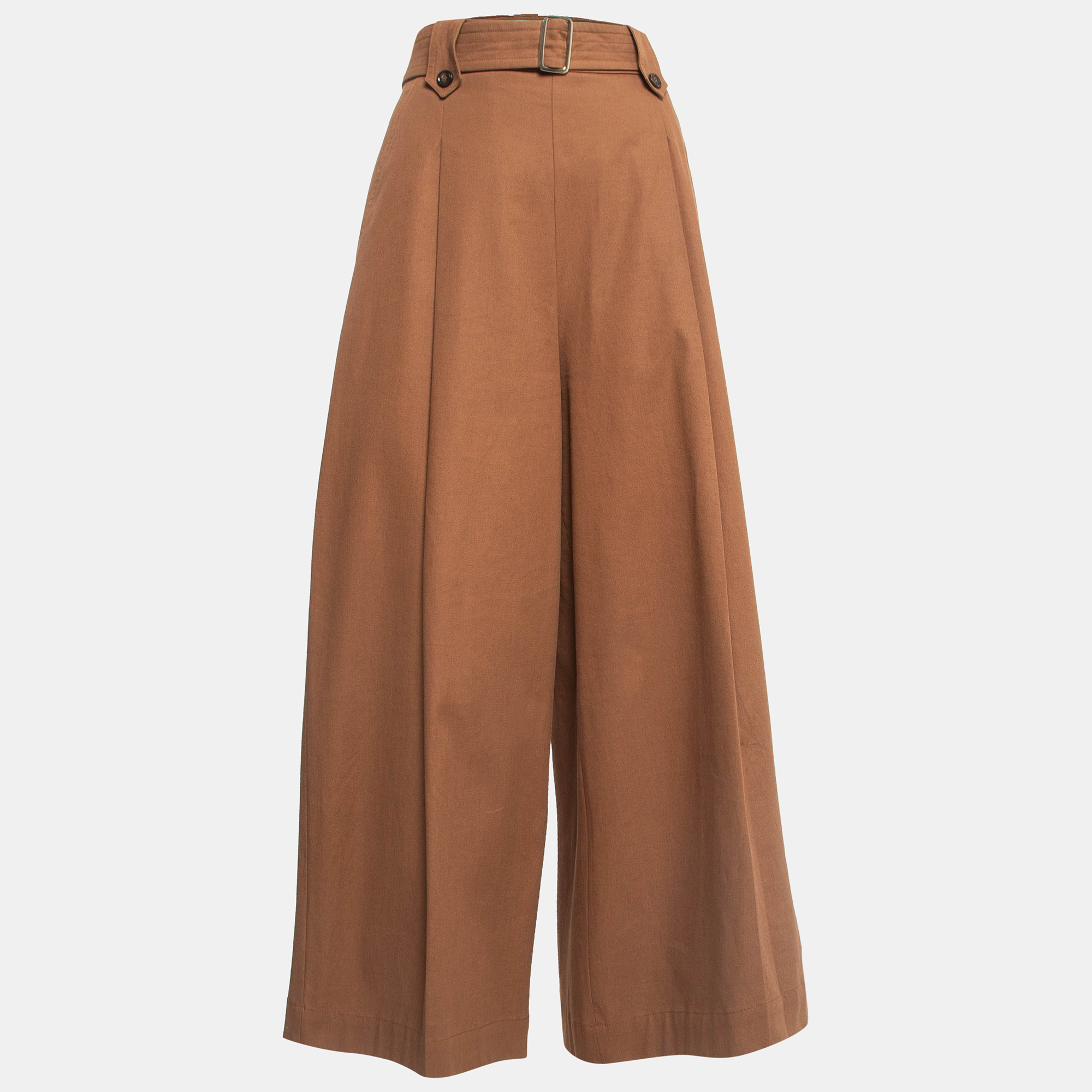

Max Mara Brown Cotton Twill Tapered Wide-Leg Trousers M