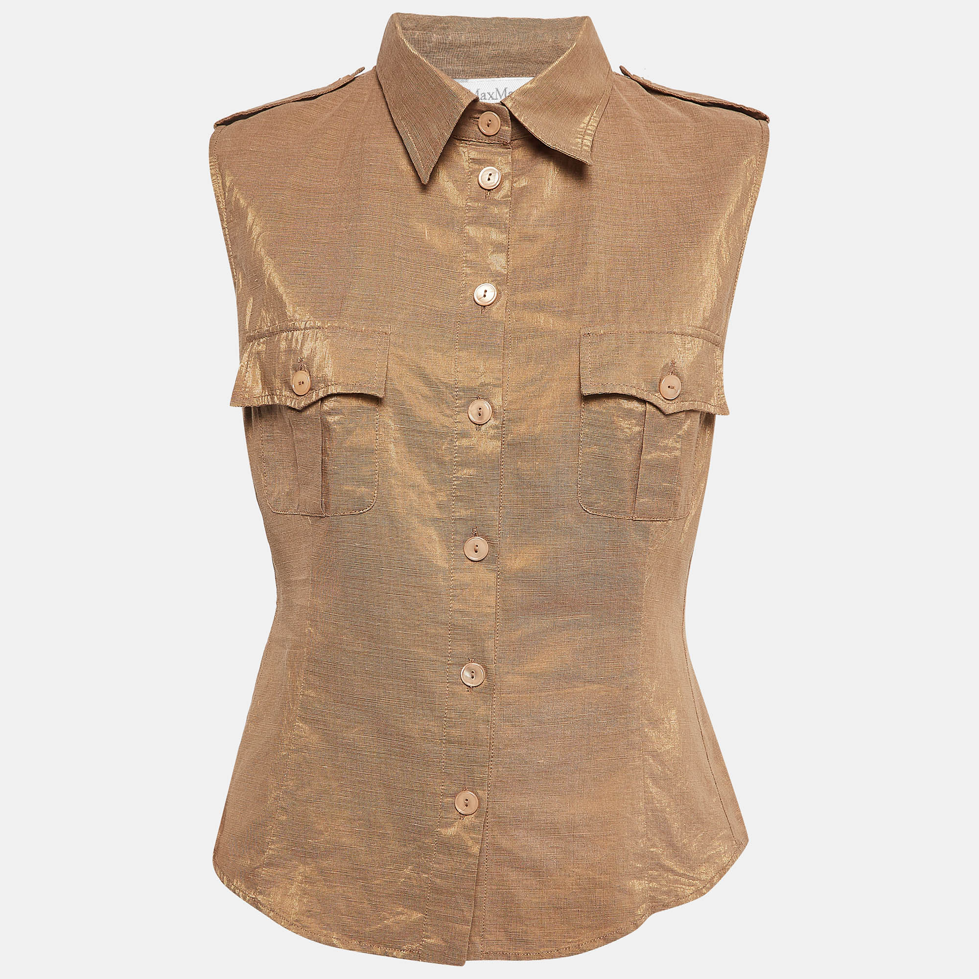 

Max Mara Metallic Linen Blend Sleeveless Shirt L