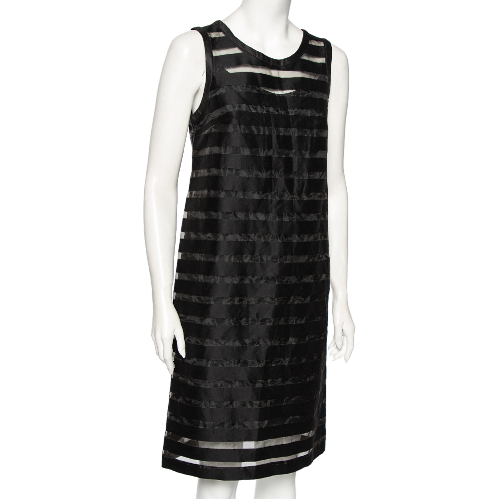 

Max Mara Studio Black Cotton And Paneled Mesh Shift Dress