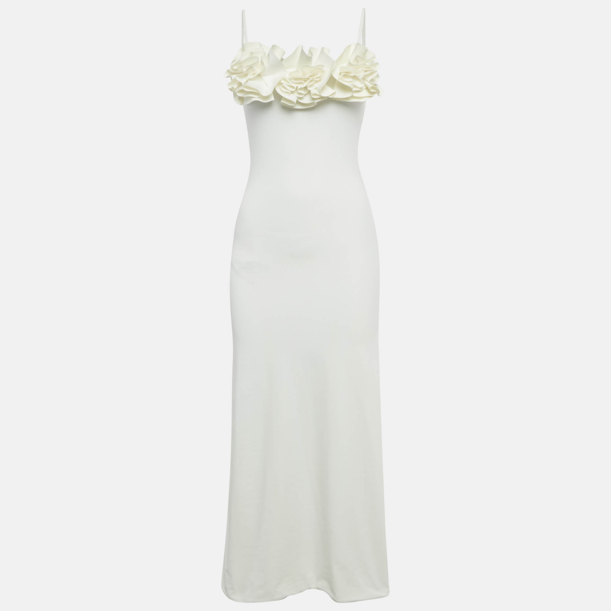

Maygel Coronel White Lycra Ruffle Detail Long Aura Dress