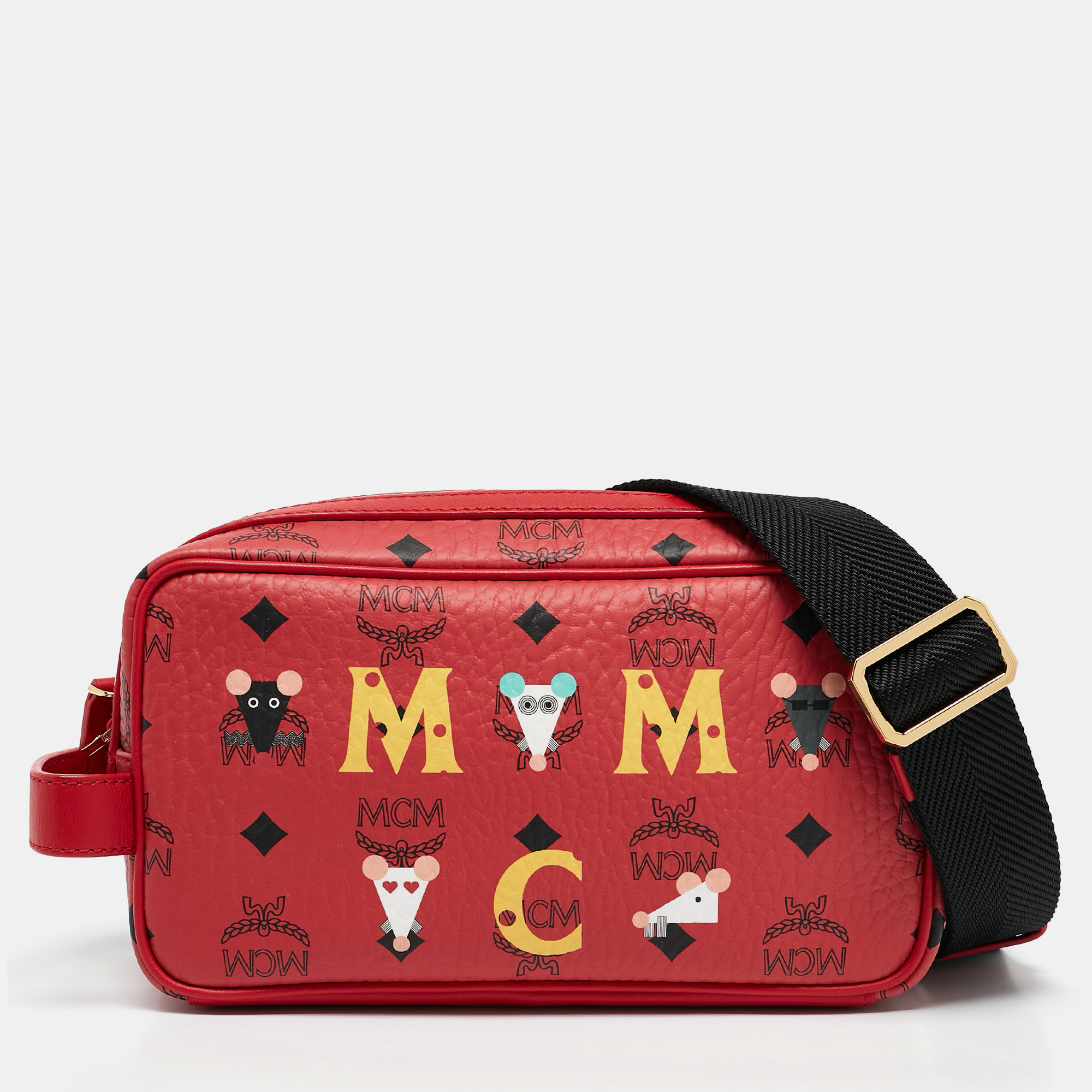 

MCM Red Visetos Coated Canvas and Leather 'Year Of The Mouse' Camera Bag