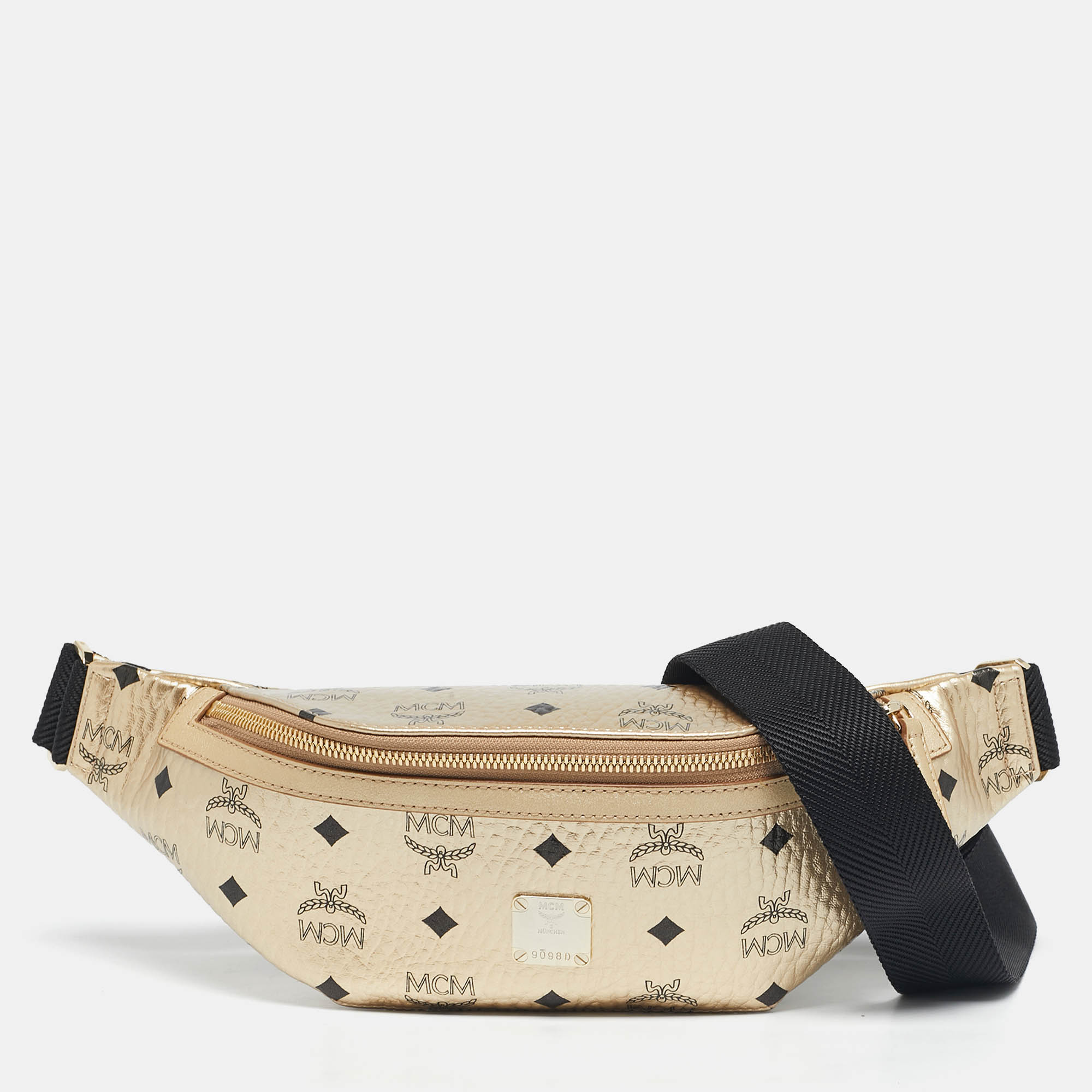 Pre-owned Mcm Gold Visetos Coated Canvas Belt Bag