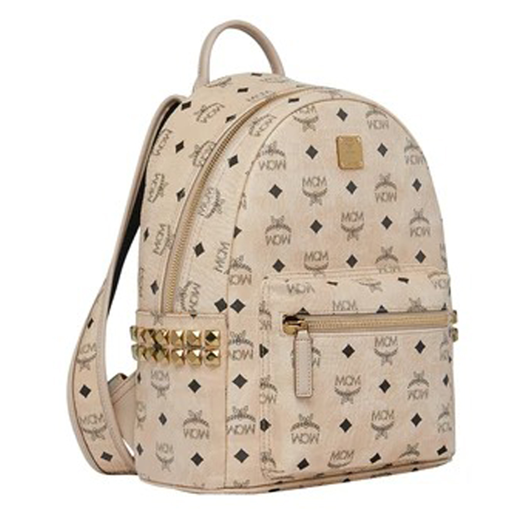 

MCM Visetos Leather Medium Stark Side Stud Backpack, Beige