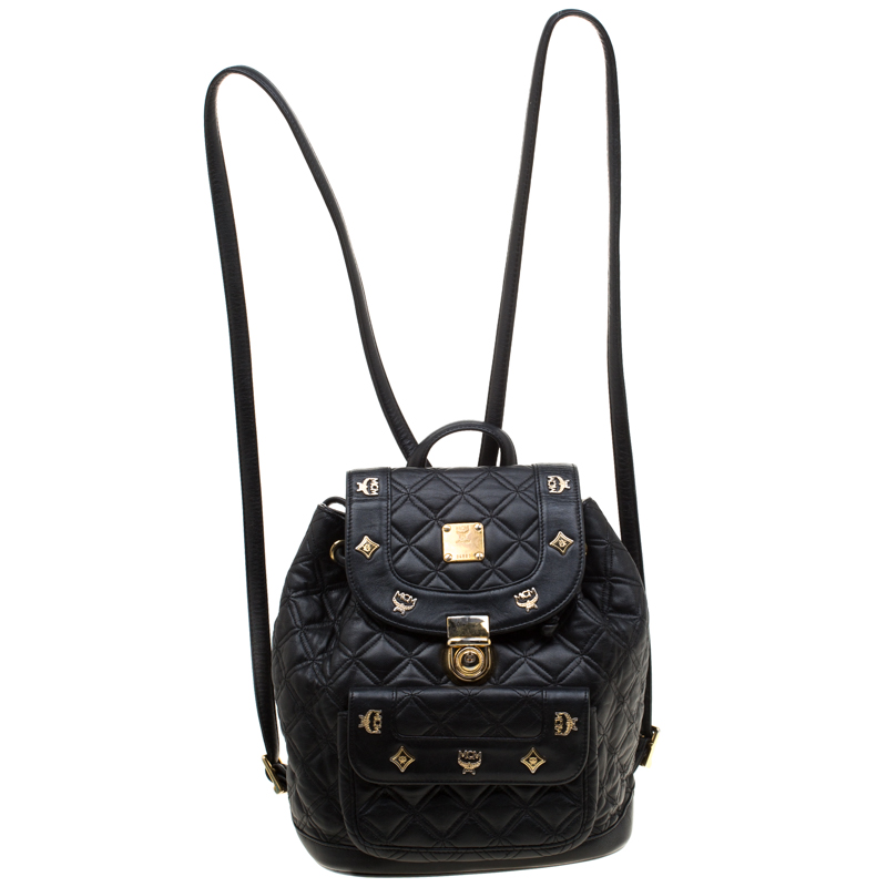 mcm black leather backpack