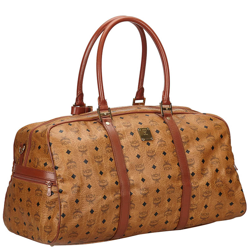 

MCM Light Brown Visetos Leather Travel Bag