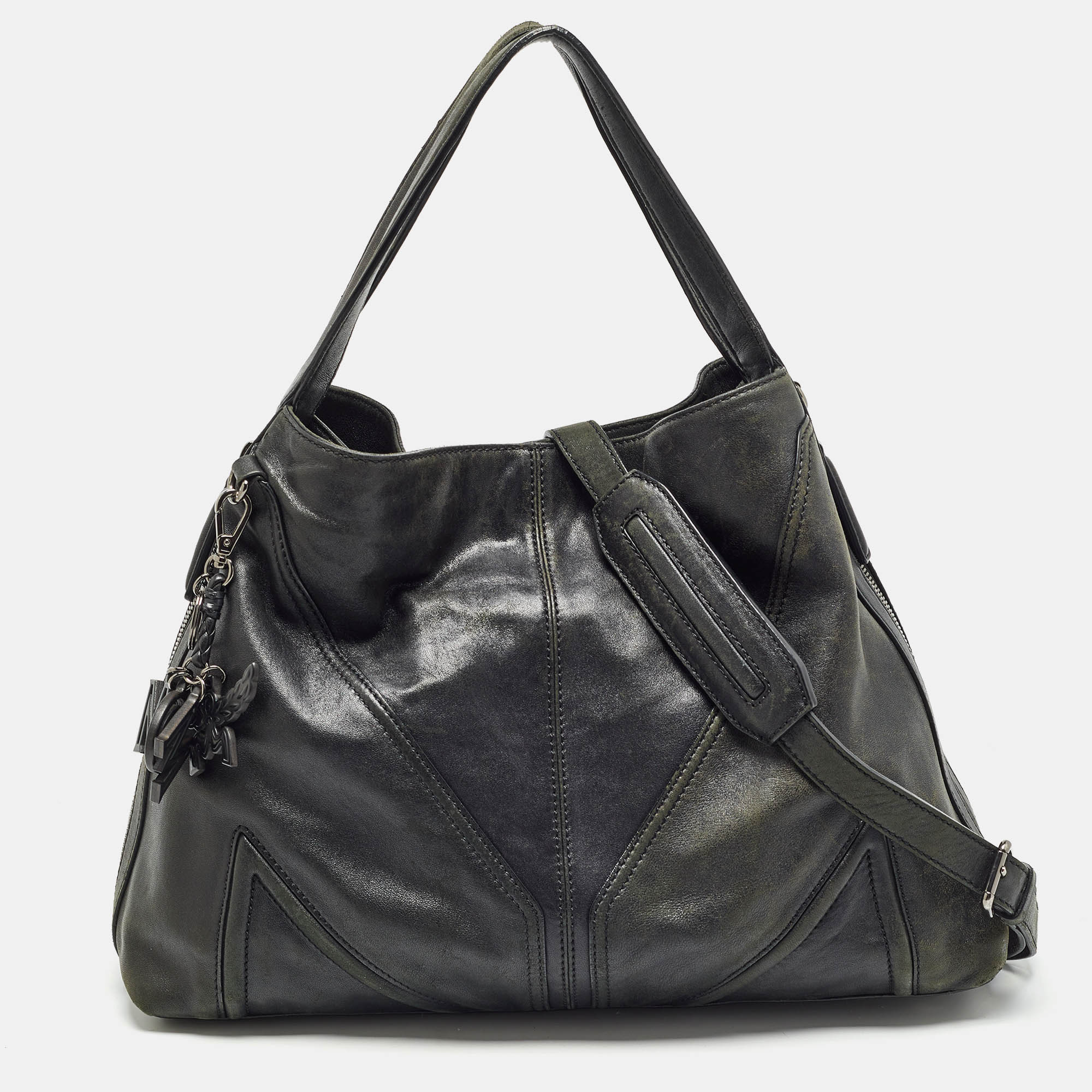 

MCM Black Leather Logo Charm Shoulder Bag