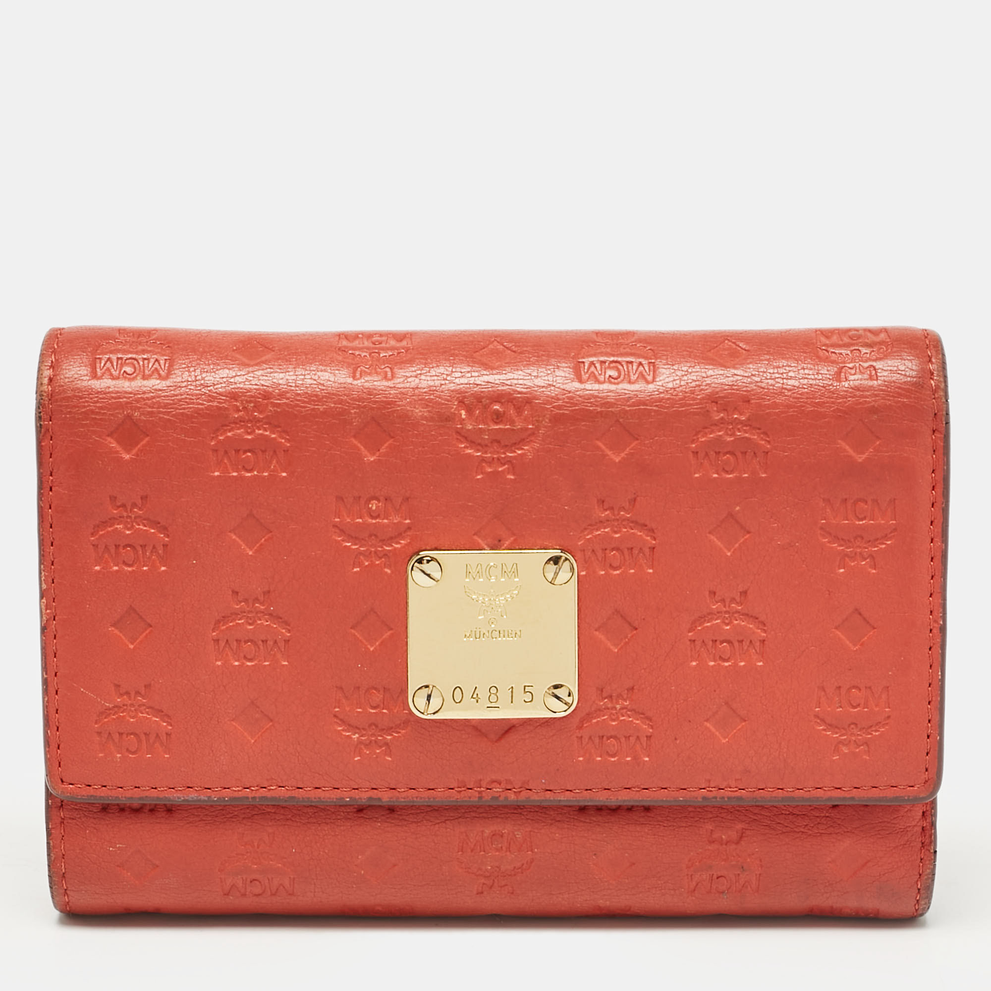 

MCM Brick Red Visetos Embossed Leather Trifold Wallet