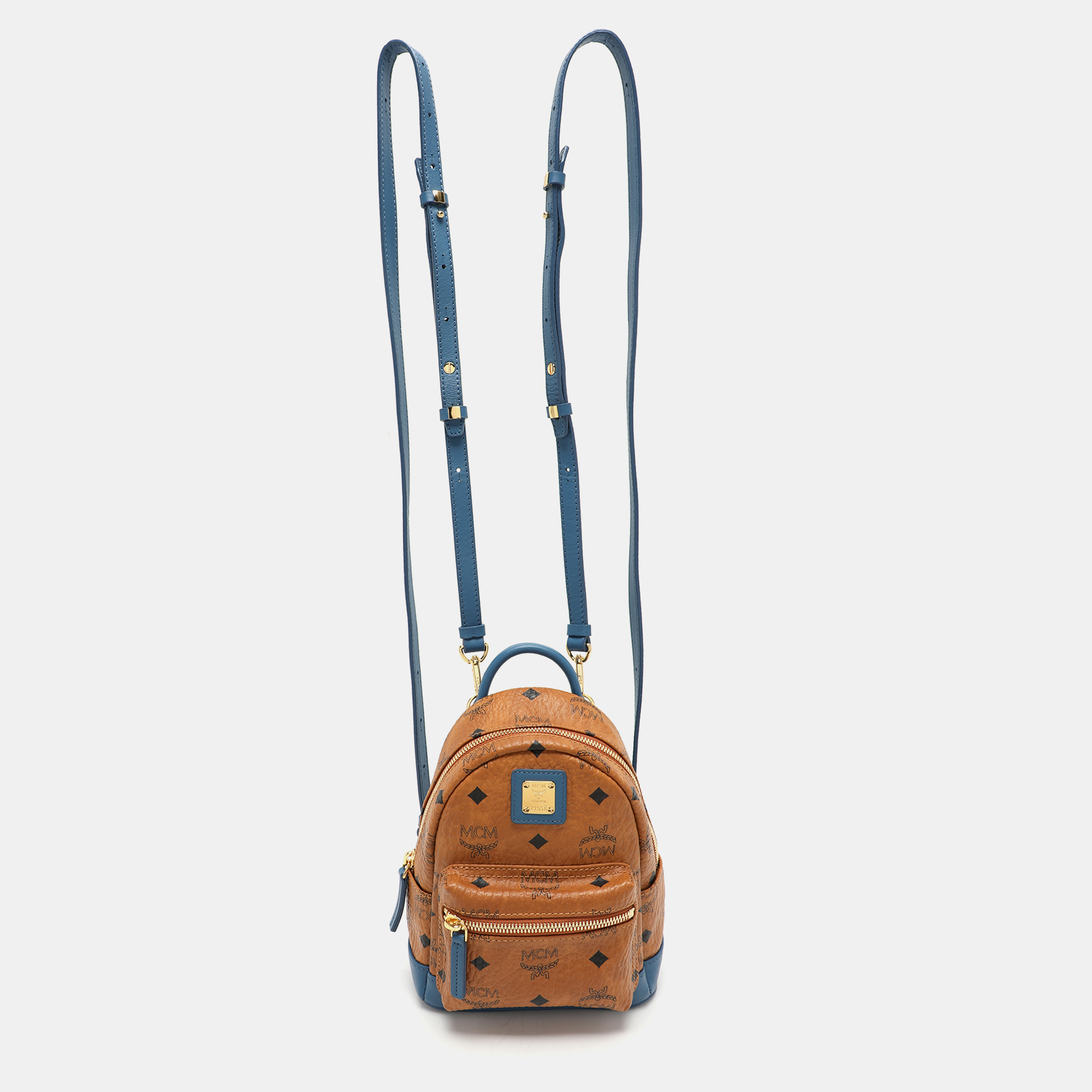 

MCM Tan/Blue Cognac Visetos Coated Canvas and Leather Mini Stark Backpack