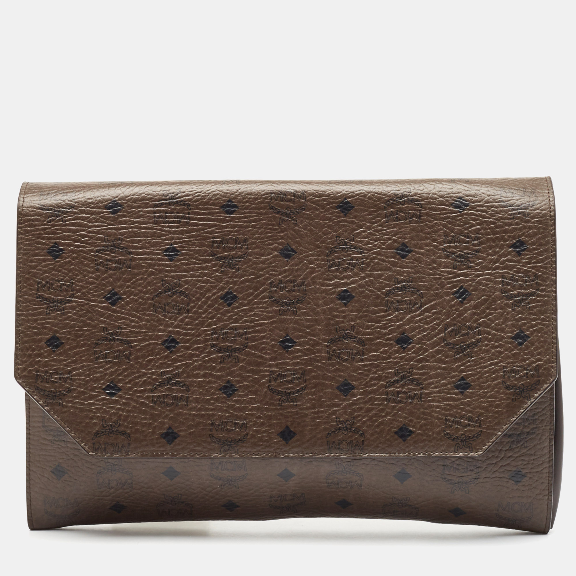 

MCM Dark Brown Visetos Coated Canvas and Leather Envelope Clutch