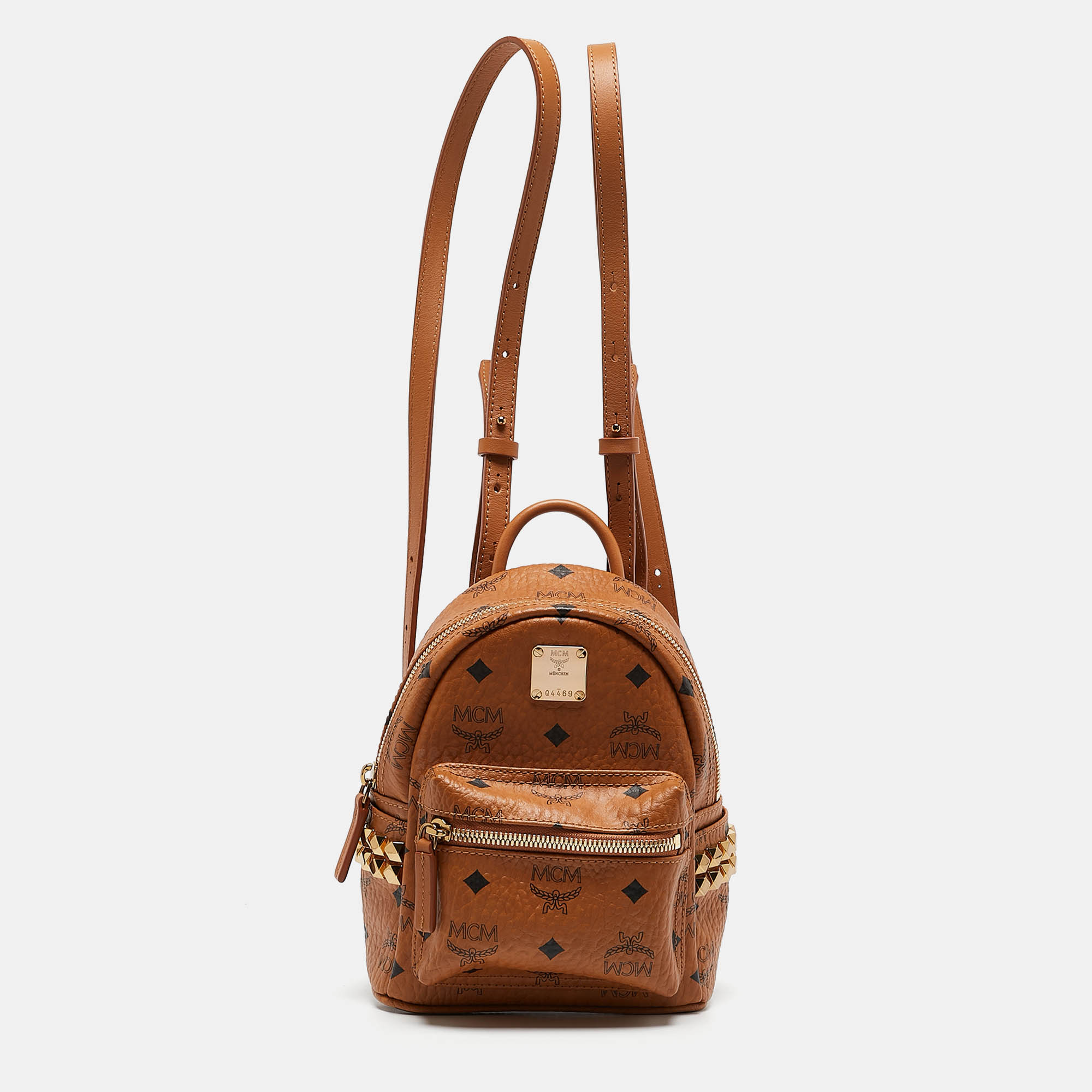 

MCM Cognac Visetos Coated Canvas and Leather Mini Stark Bebe Boo Backpack, Tan