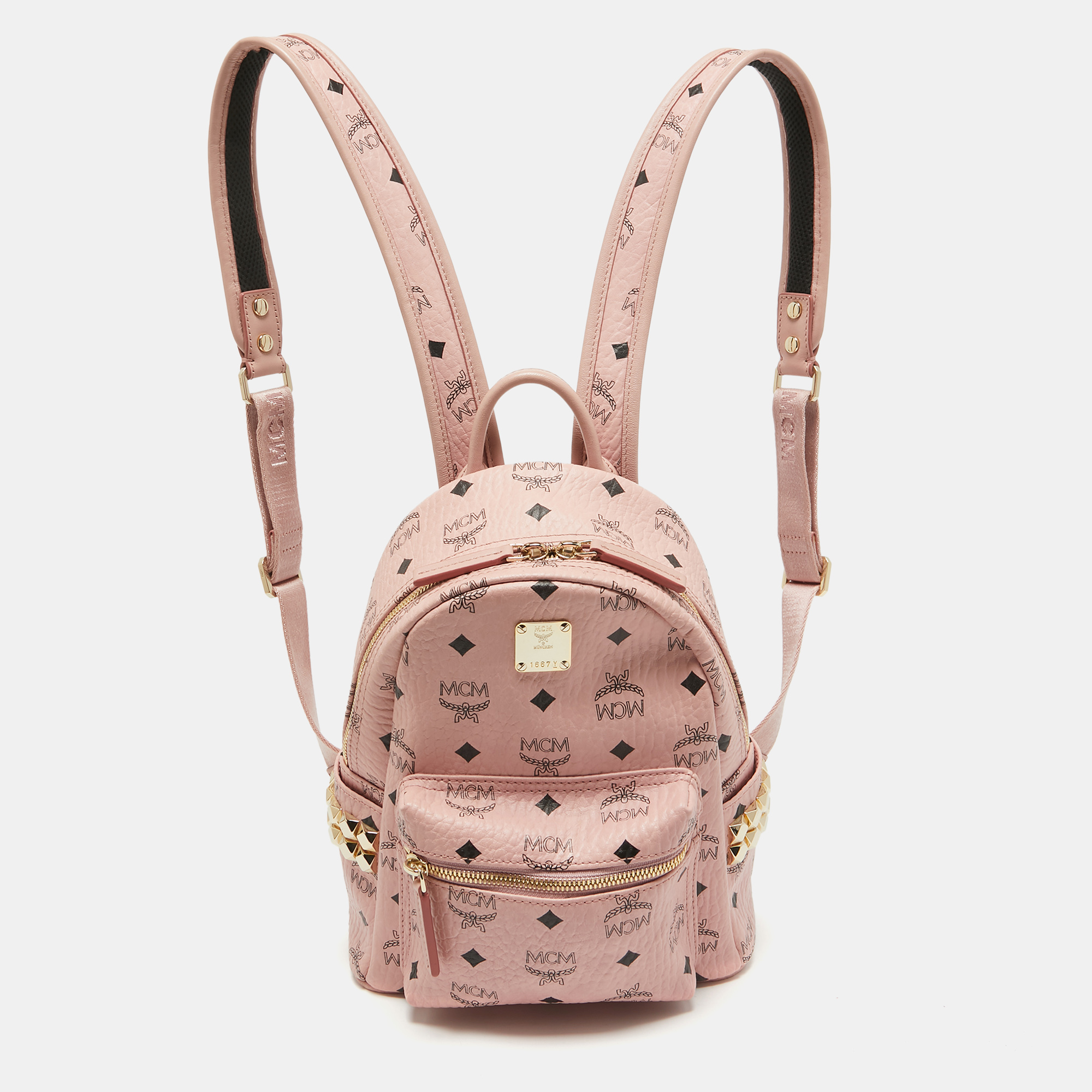 

MCM Pink Visetos Coated Canvas Mini Side Studs Stark Backpack