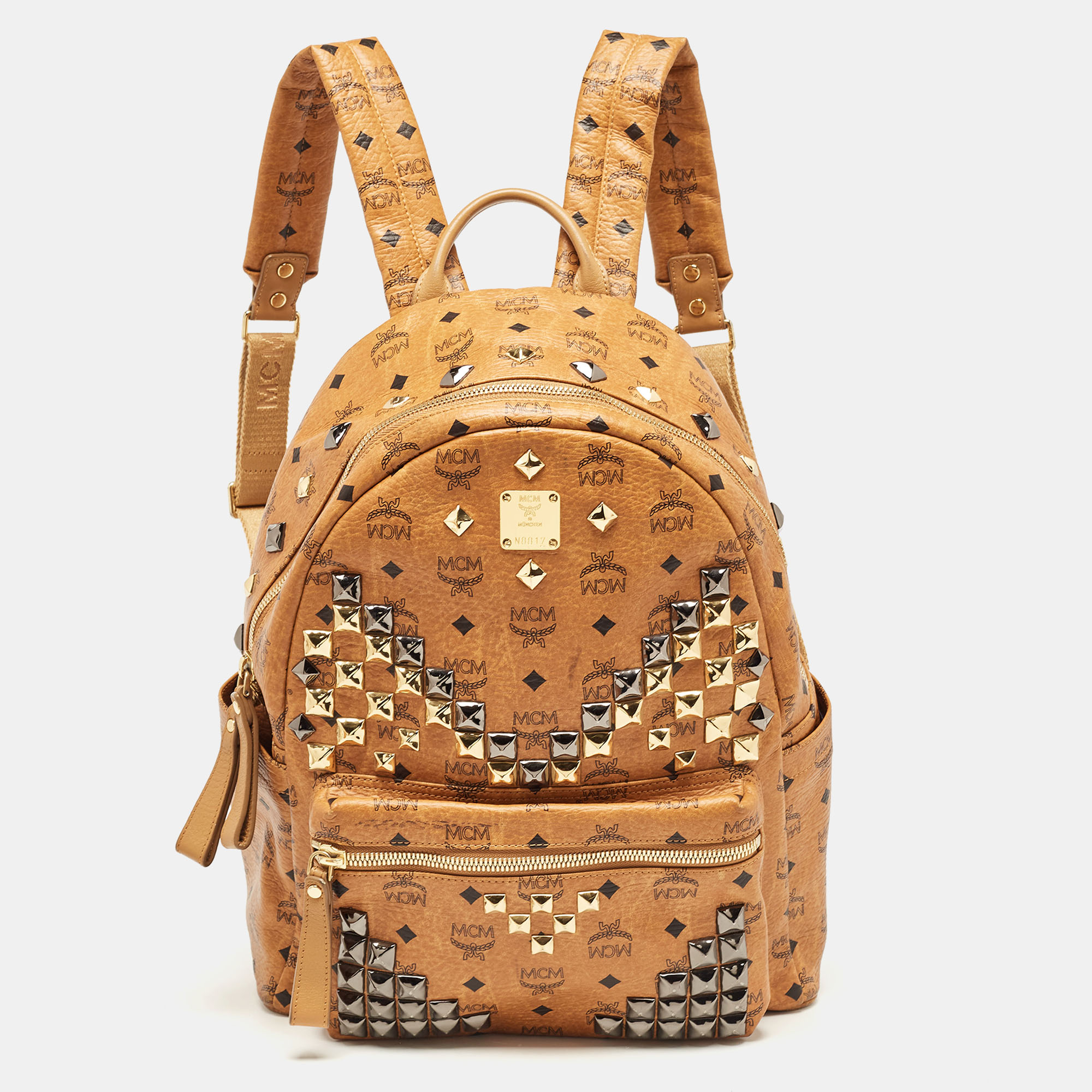 

MCM Cognac Visetos Coated Canvas Large Stark Backpack, Brown