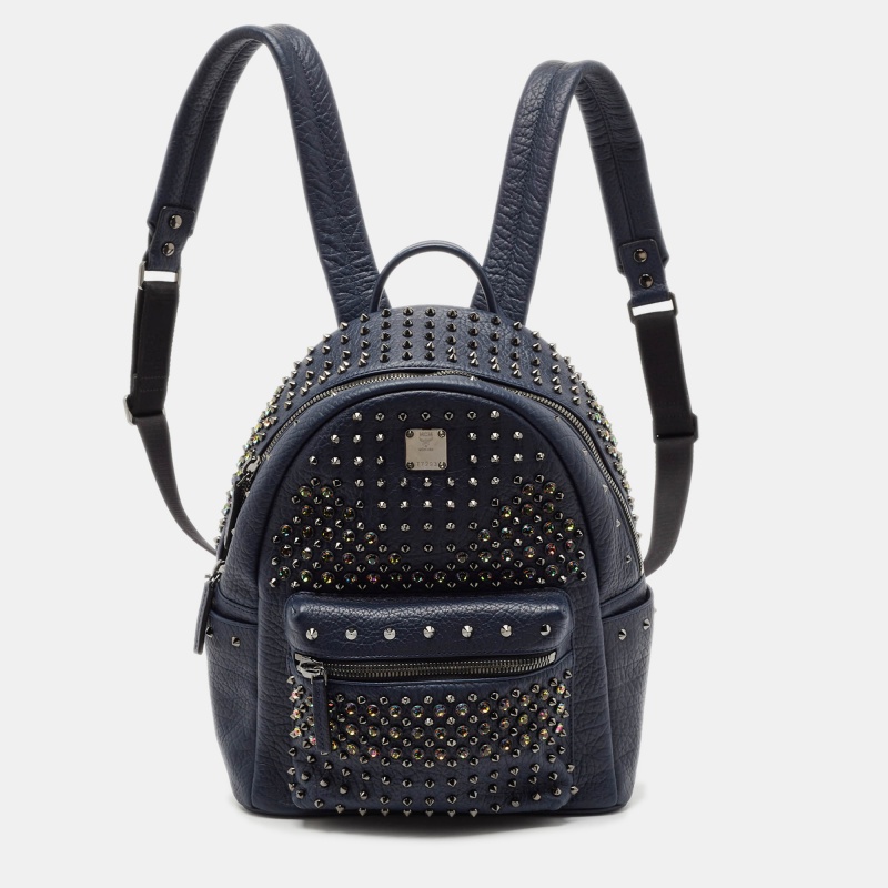 

MCM Navy Blue Leather Diamond Studs Stark Backpack