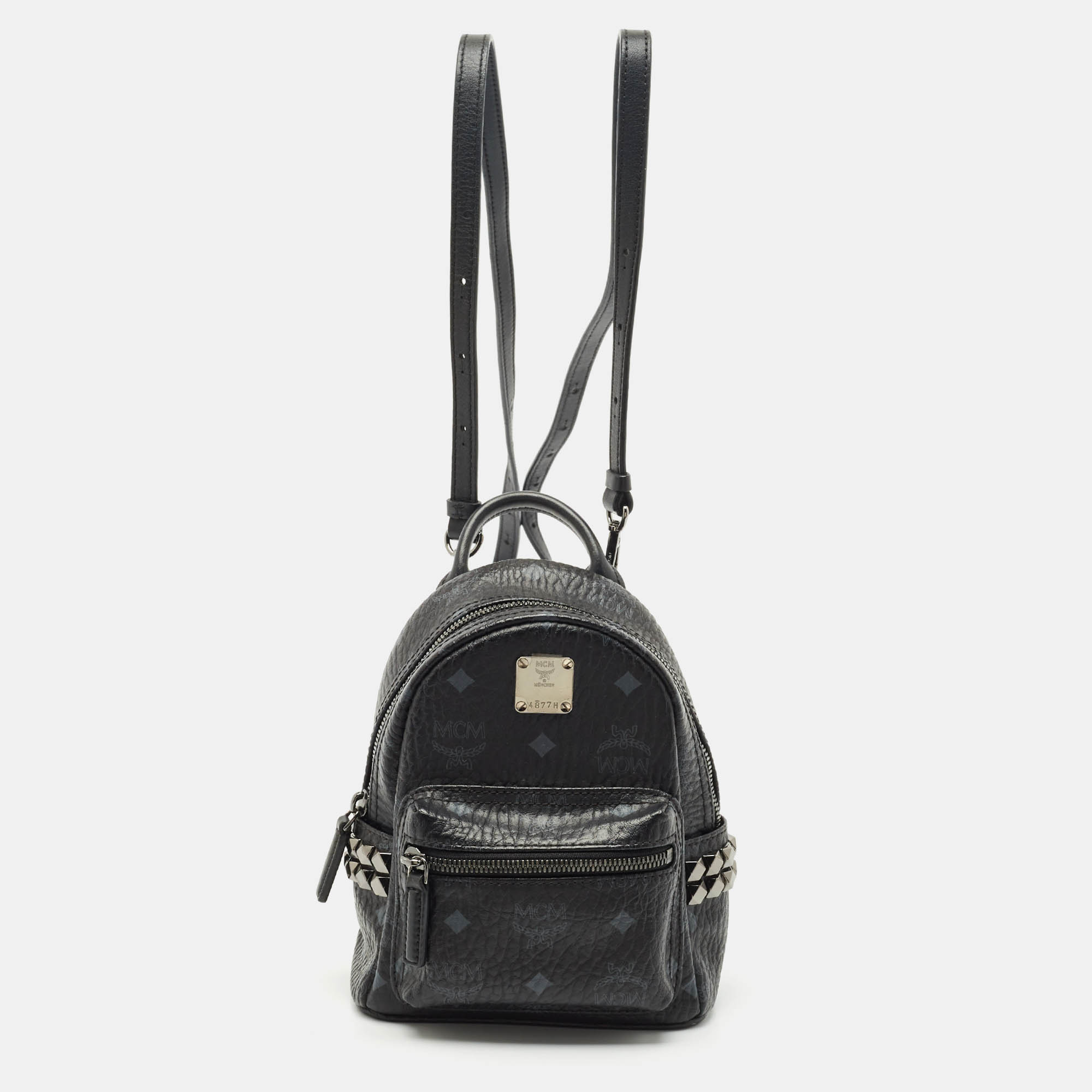 

MCM Black Visetos Coated Canvas Mini Side Studs Stark Bebe Boo Backpack