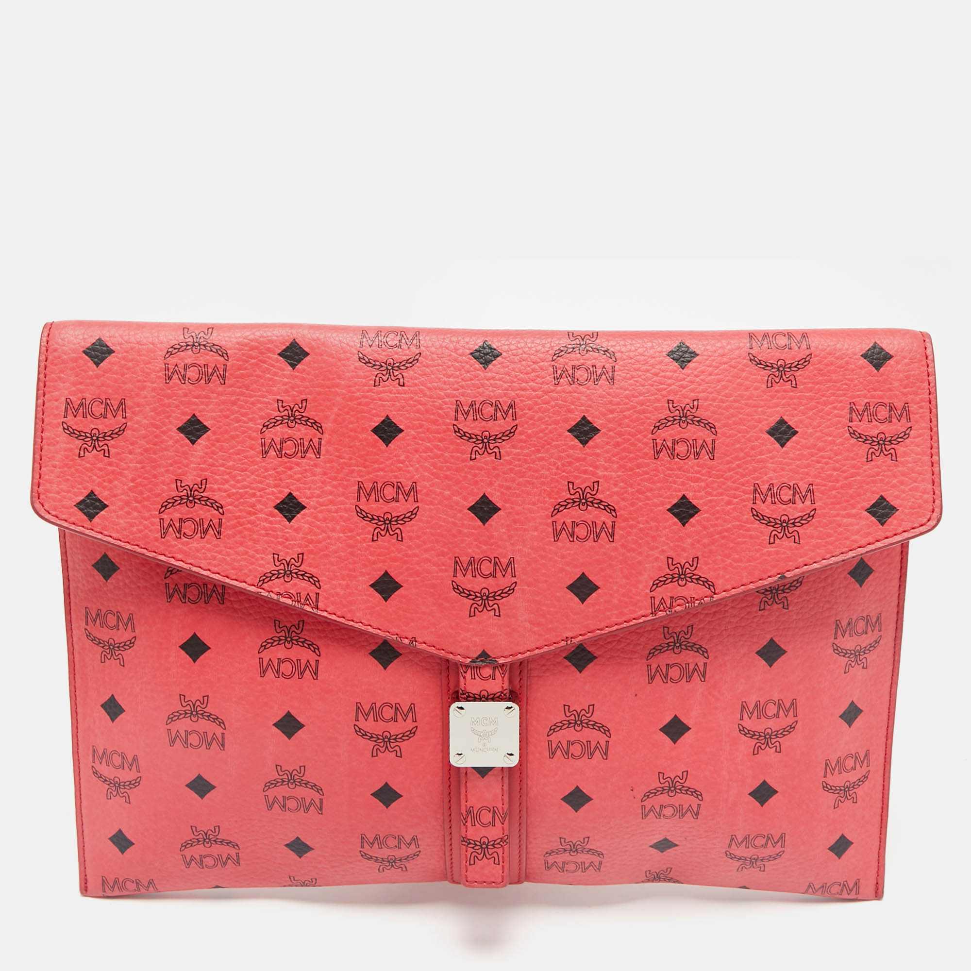 

MCM Red Visetos Faux Leather Envelope Pouch