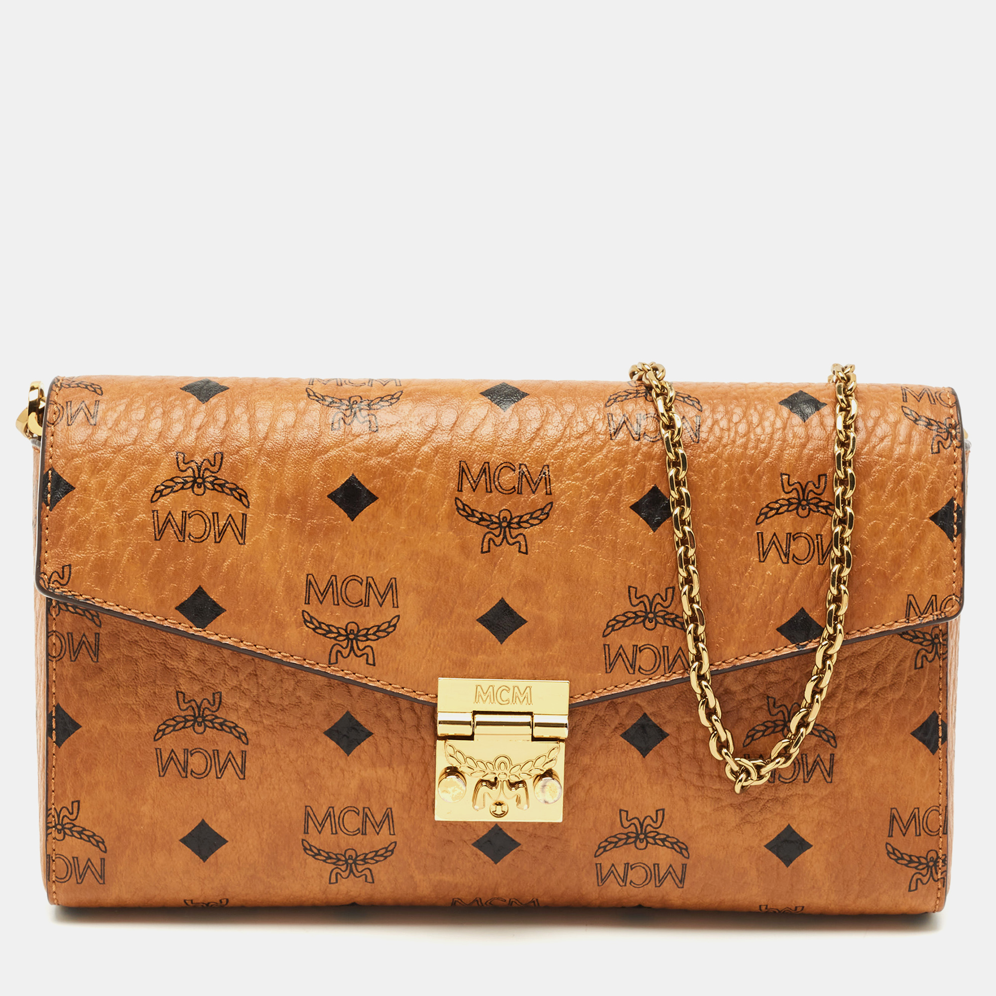 

MCM Cognac Visetos Coated Canvas Patricia Chain Clutch, Brown