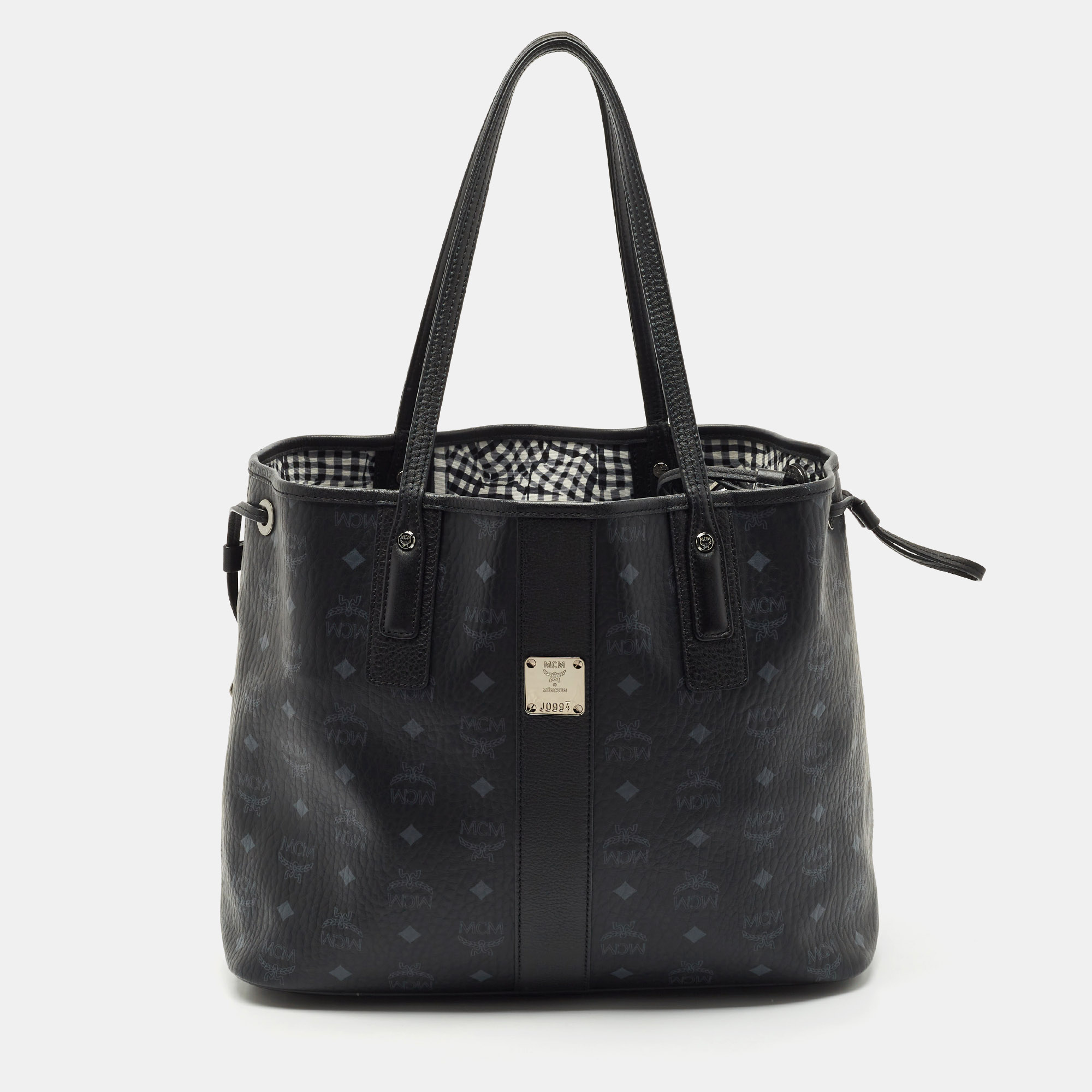 Pre-owned Mcm Black Visetos Coated Canvas And Leather Medium Liz Reversible Shopper Tote