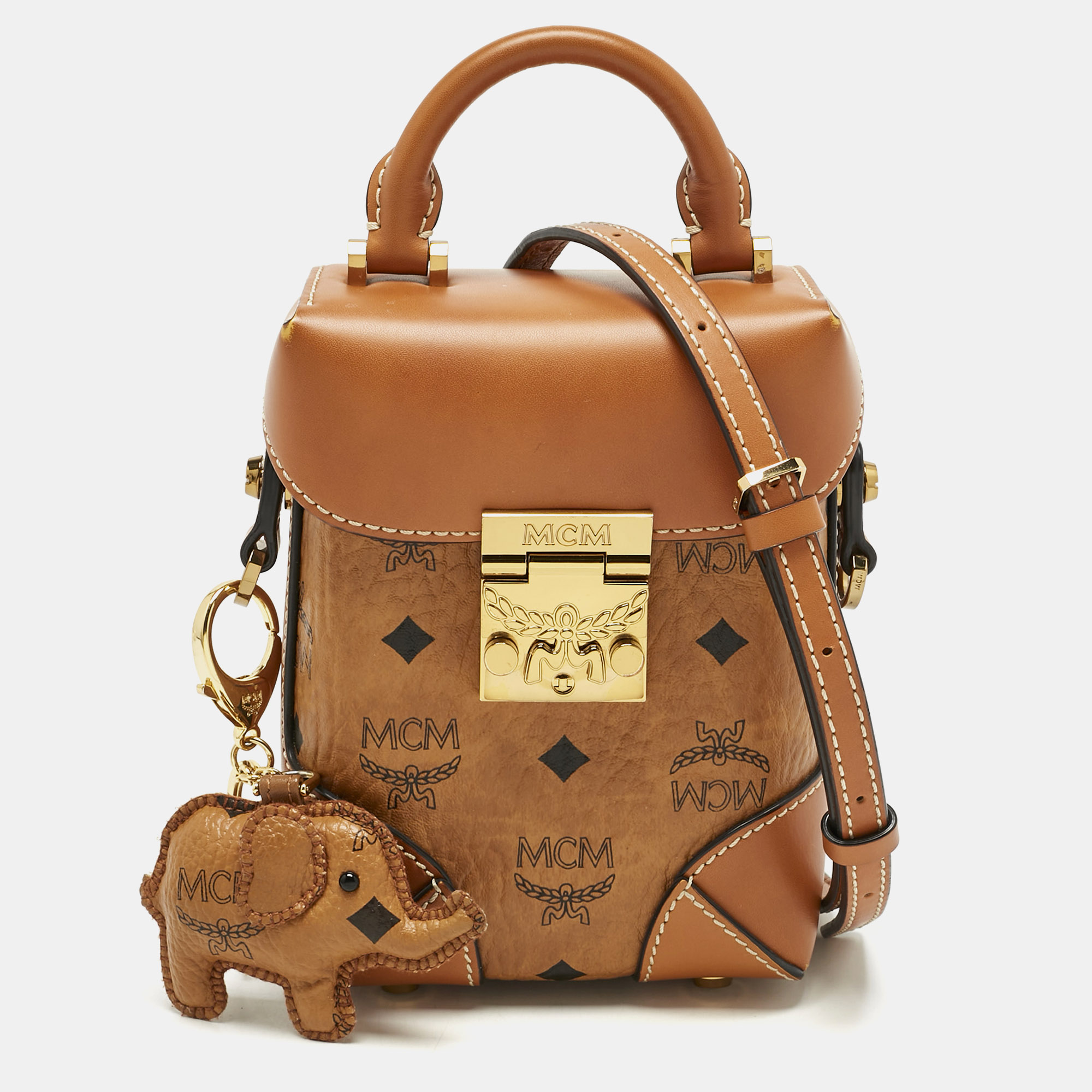 

MCM Cognac Visetos Coated Canvas Mini Berlin Crossbody Bag, Brown