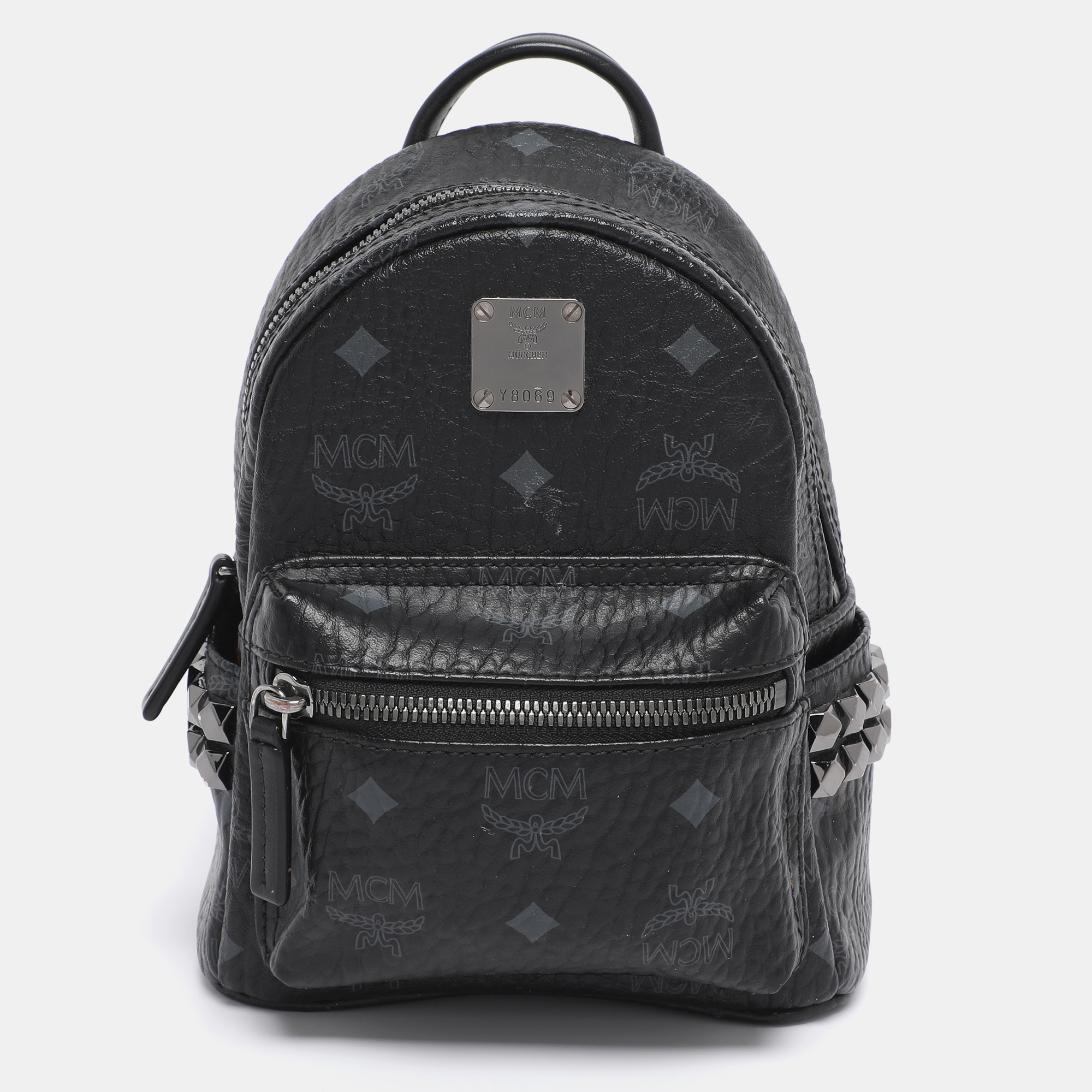 Pre-owned Mcm Black Visetos Coated Canvas Mini Studded Stark-bebe Boo Backpack