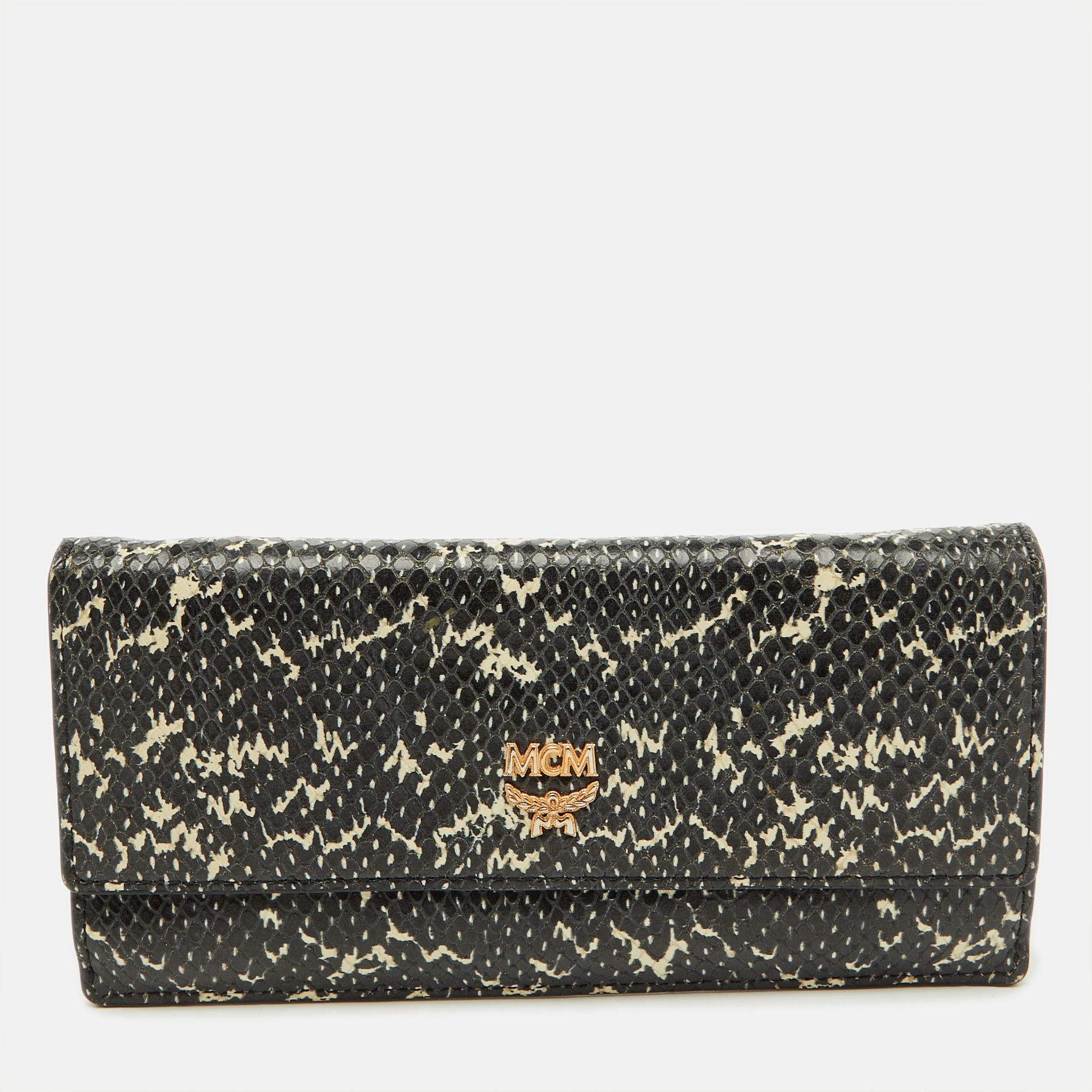 

MCM Black/White Snakeskin Embossed Leather Continental Wallet
