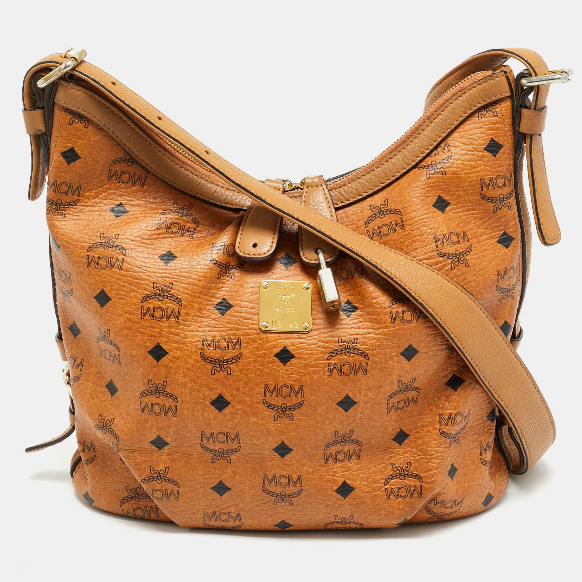 Pre-owned Mcm Cognac Visetos Coated Canvas And Leather Hobo In Brown