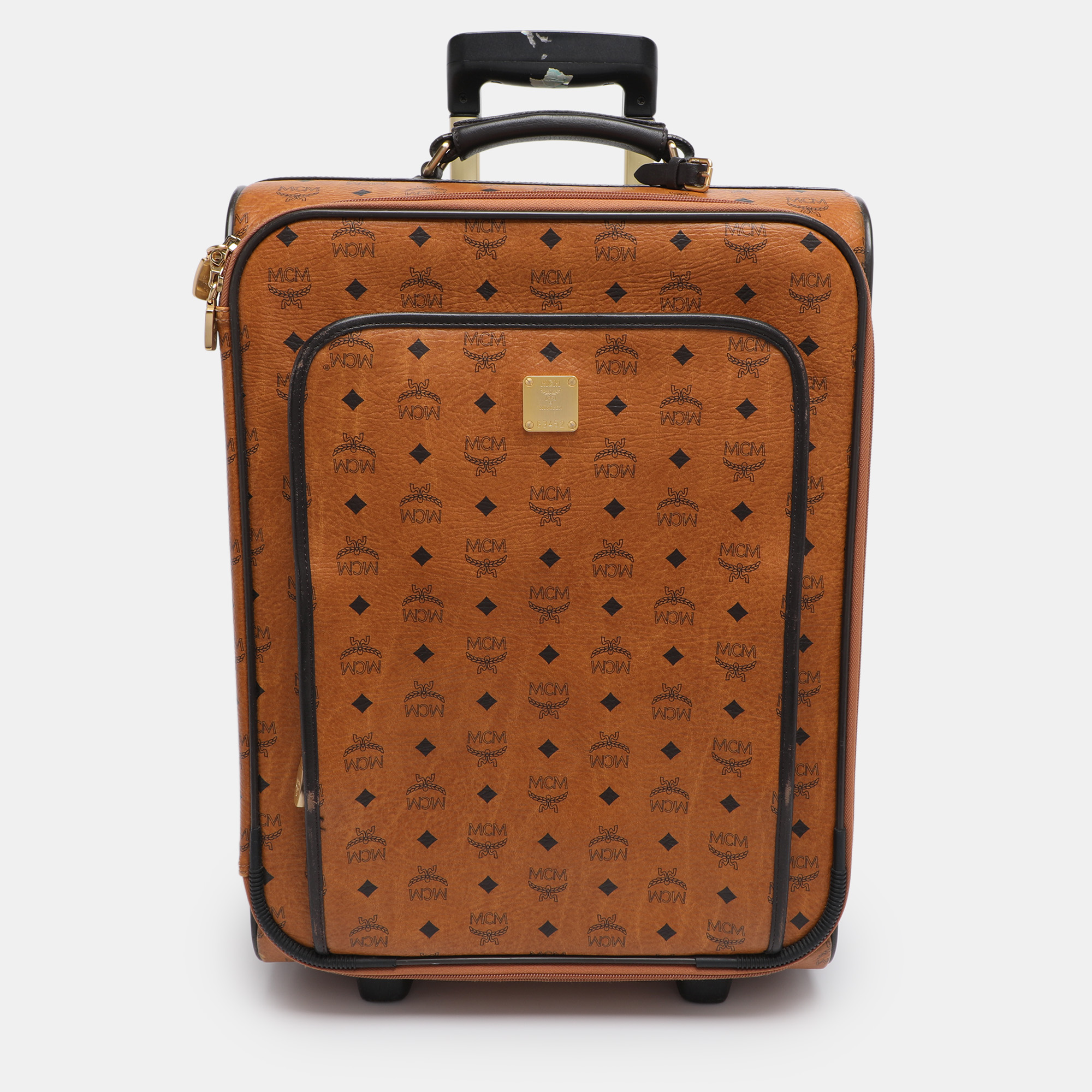 Pre-owned Mcm Cognac Visetos Coated Canvas Traveler Cabin Trolley In Brown