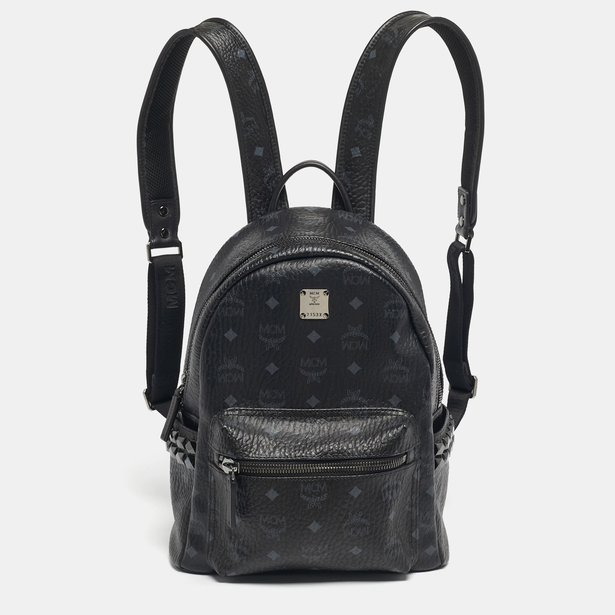 Pre-owned Mcm Black Visetos Coated Canvas Small Side Studs Stark Backpack