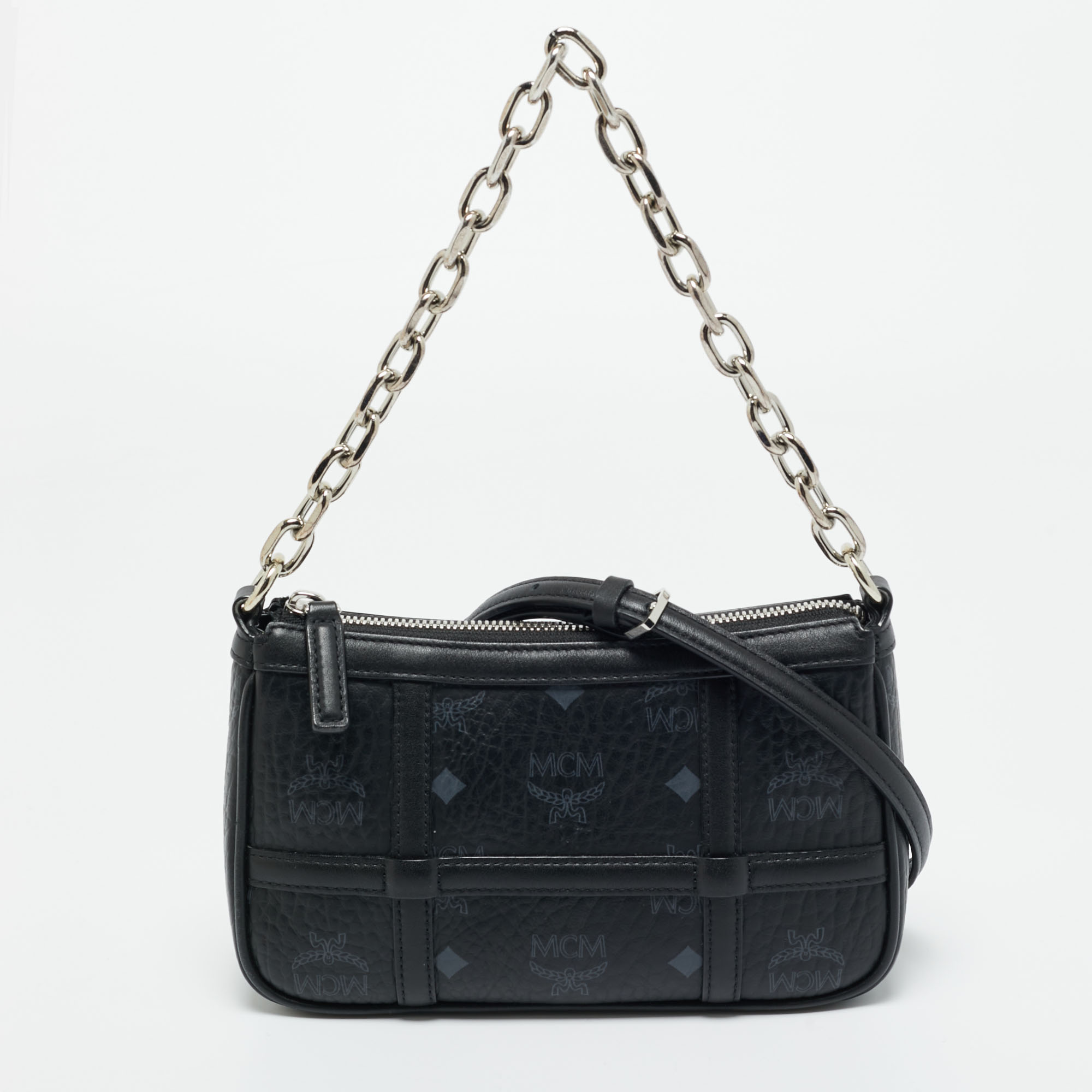 Pre-owned Mcm Black Visetos Coated Canvas Mini Aren Shoulder Bag