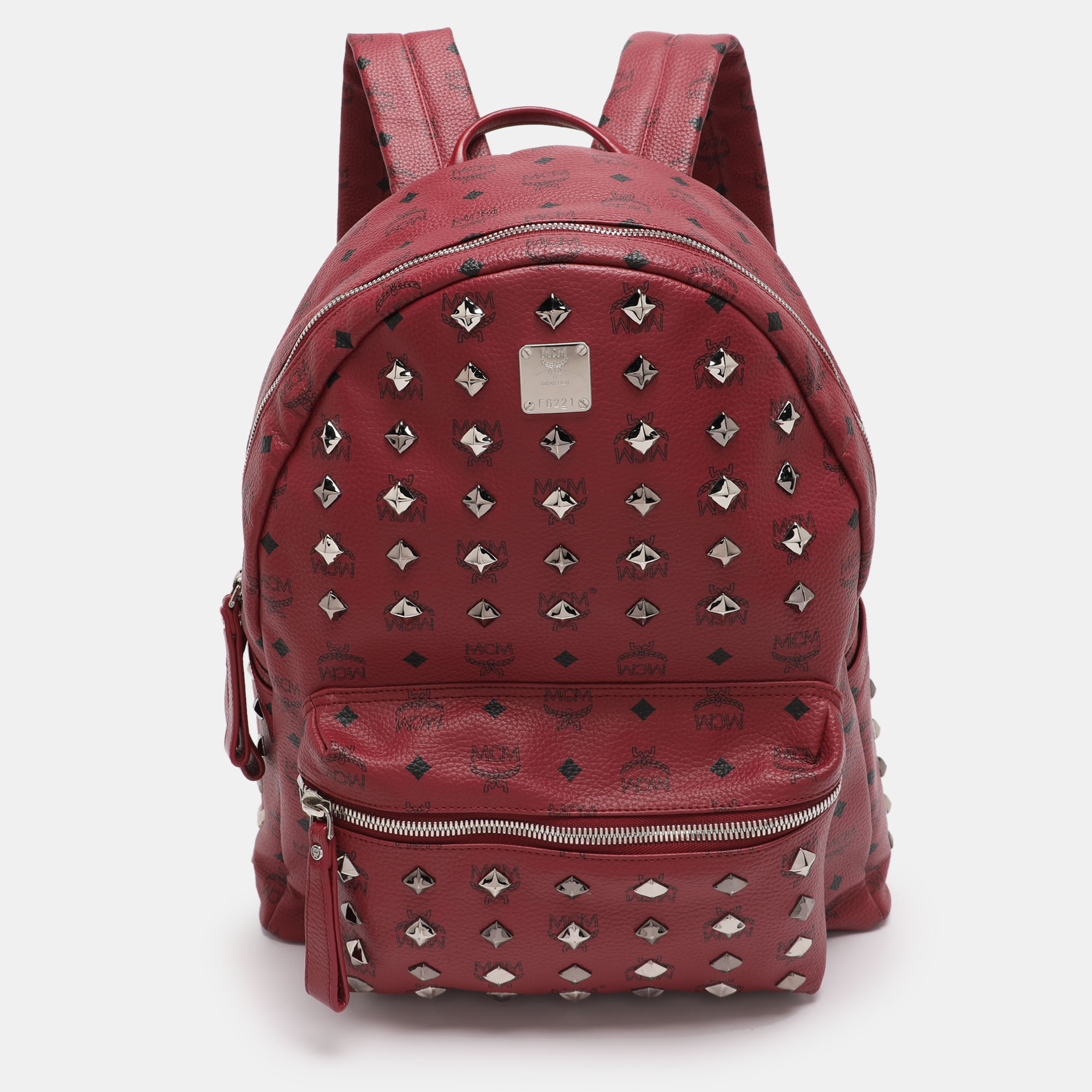 Pre-owned Mcm Fuchsia Visetos Coated Canvas Large Studs Stark Backpack In Pink