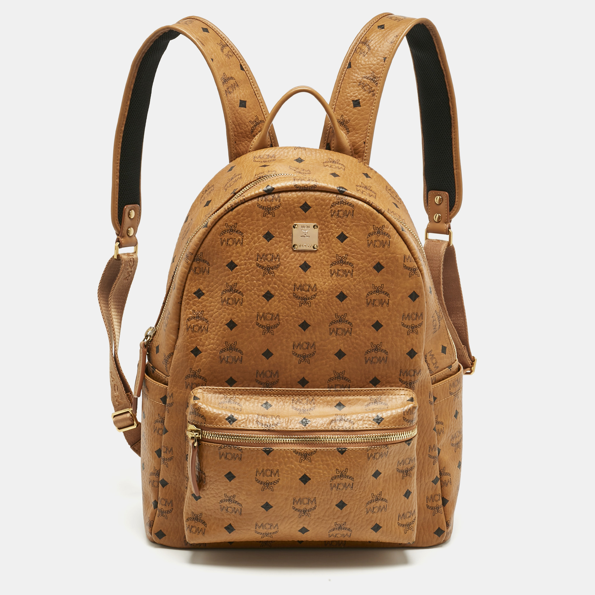 Pre-owned Mcm Cognac Visetos Coated Canvas Medium Stark Backpack In Brown