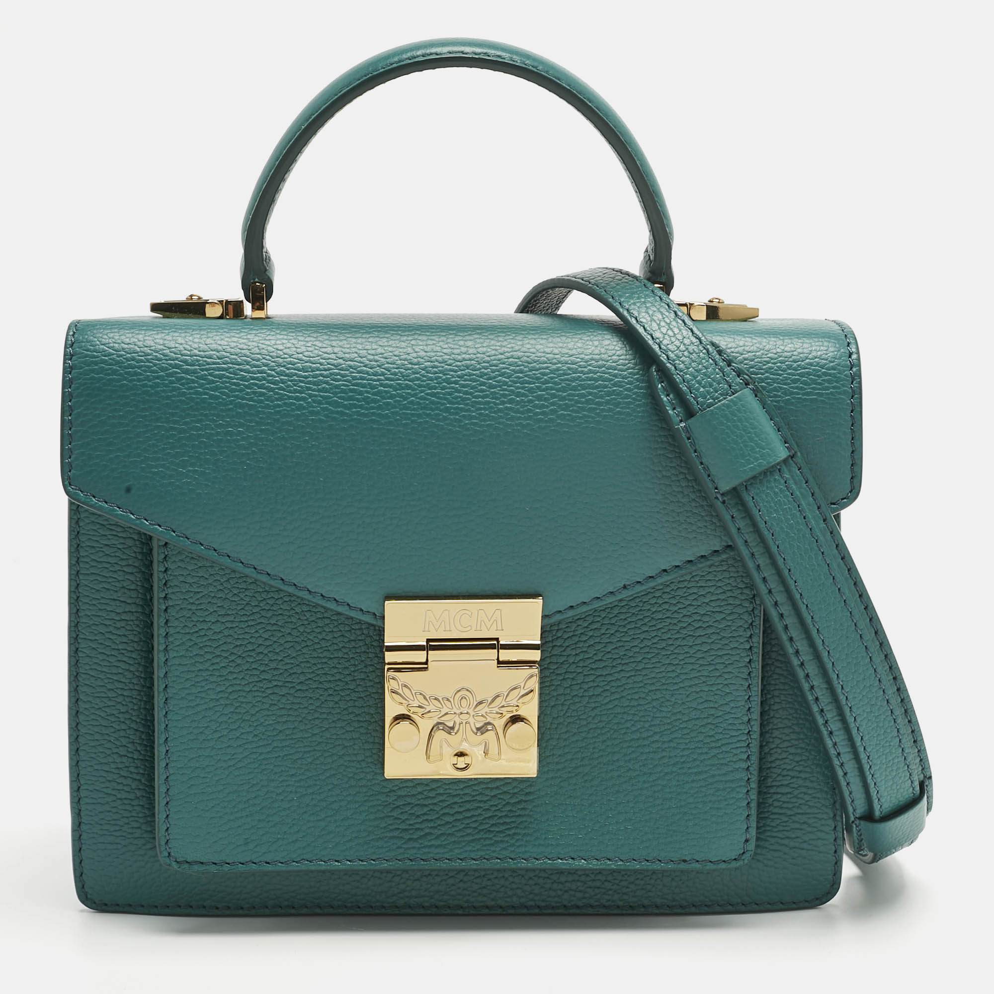 

MCM Teal Green Leather Patricia Top Handle Bag