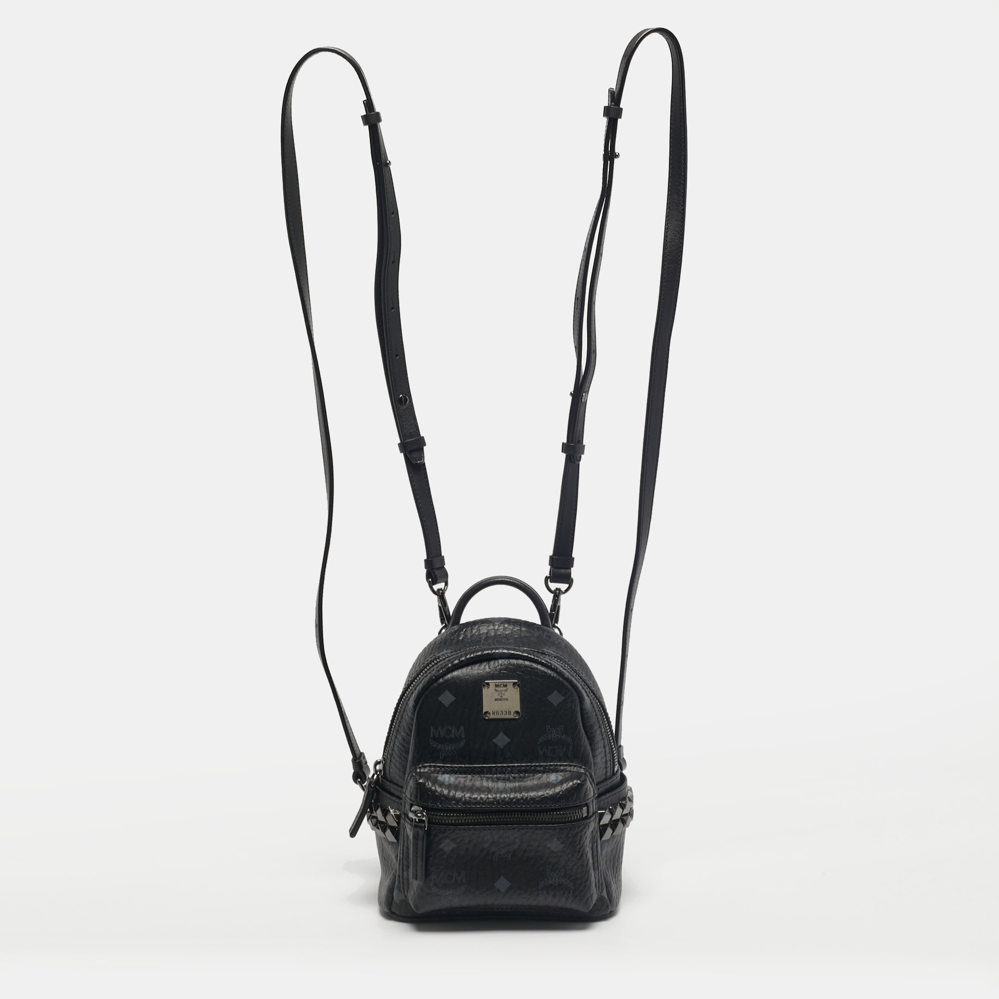 Pre-owned Mcm Black Visetos Coated Canvas Mini Stark Side Studs Backpack