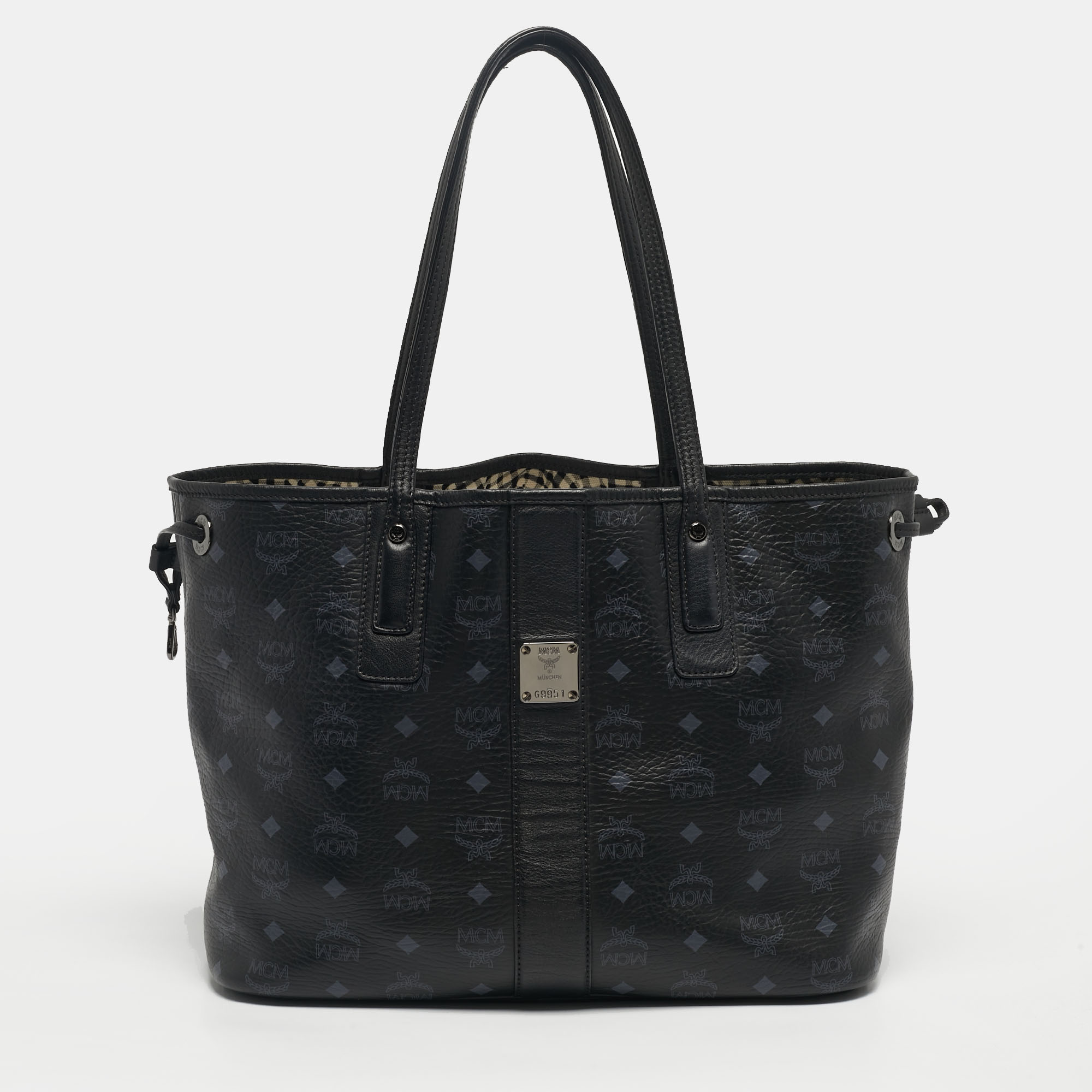 Pre-owned Mcm Black Visetos Coated Canvas And Fabric Project Reversible Tote