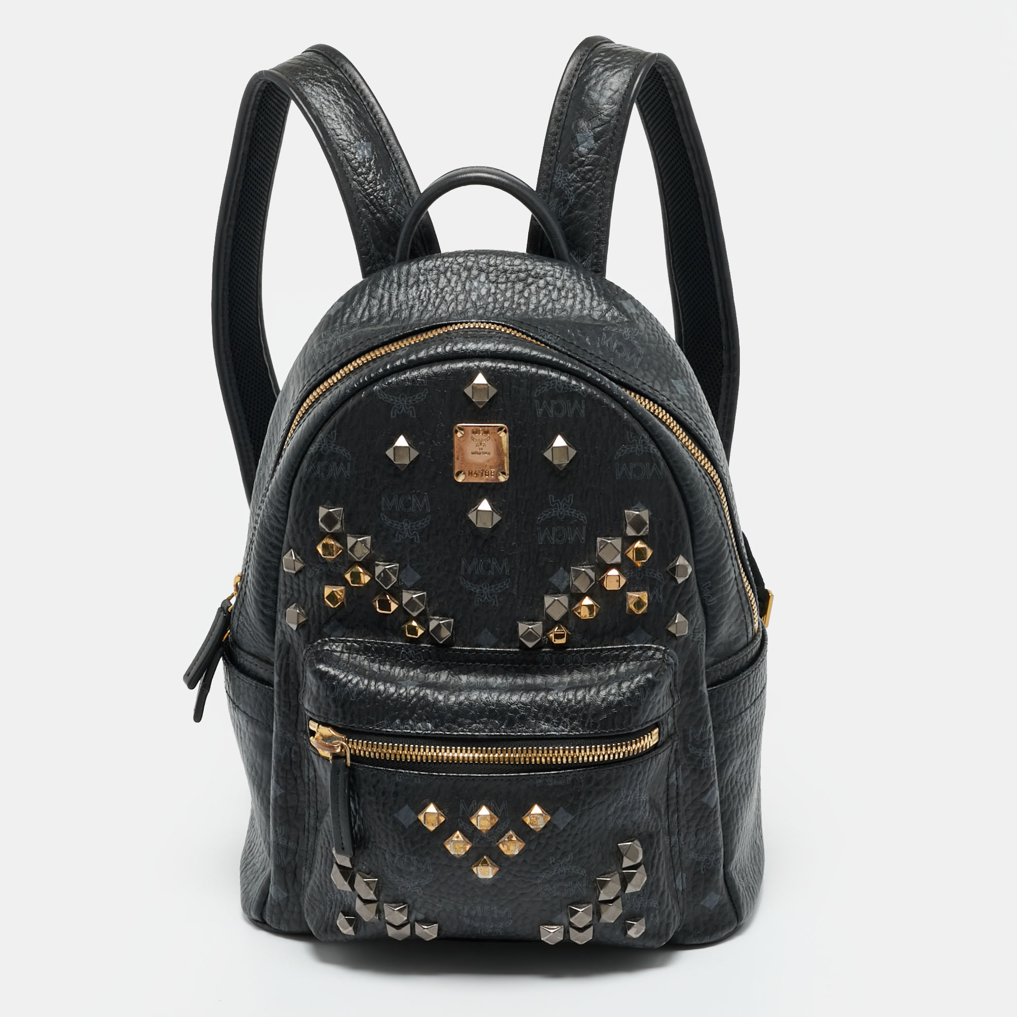 

MCM Stark  Black Visetos Coated Canvas Studded Backpack