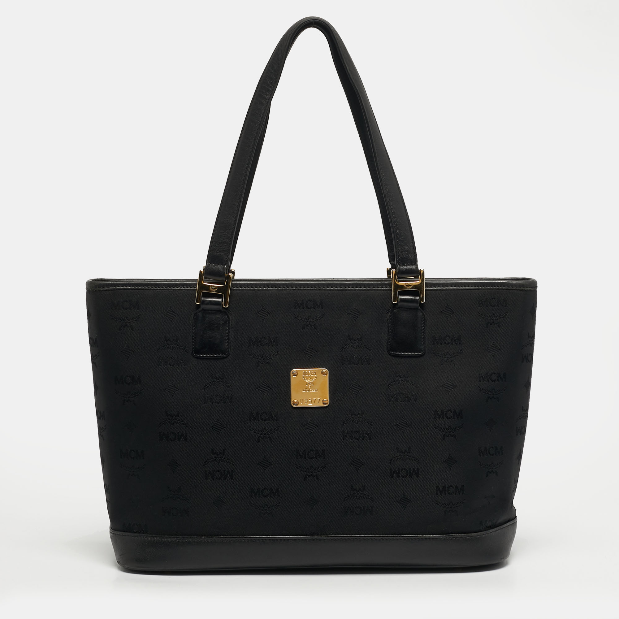 

MCM Top Zip Black Visetos Fabric and Leather Tote