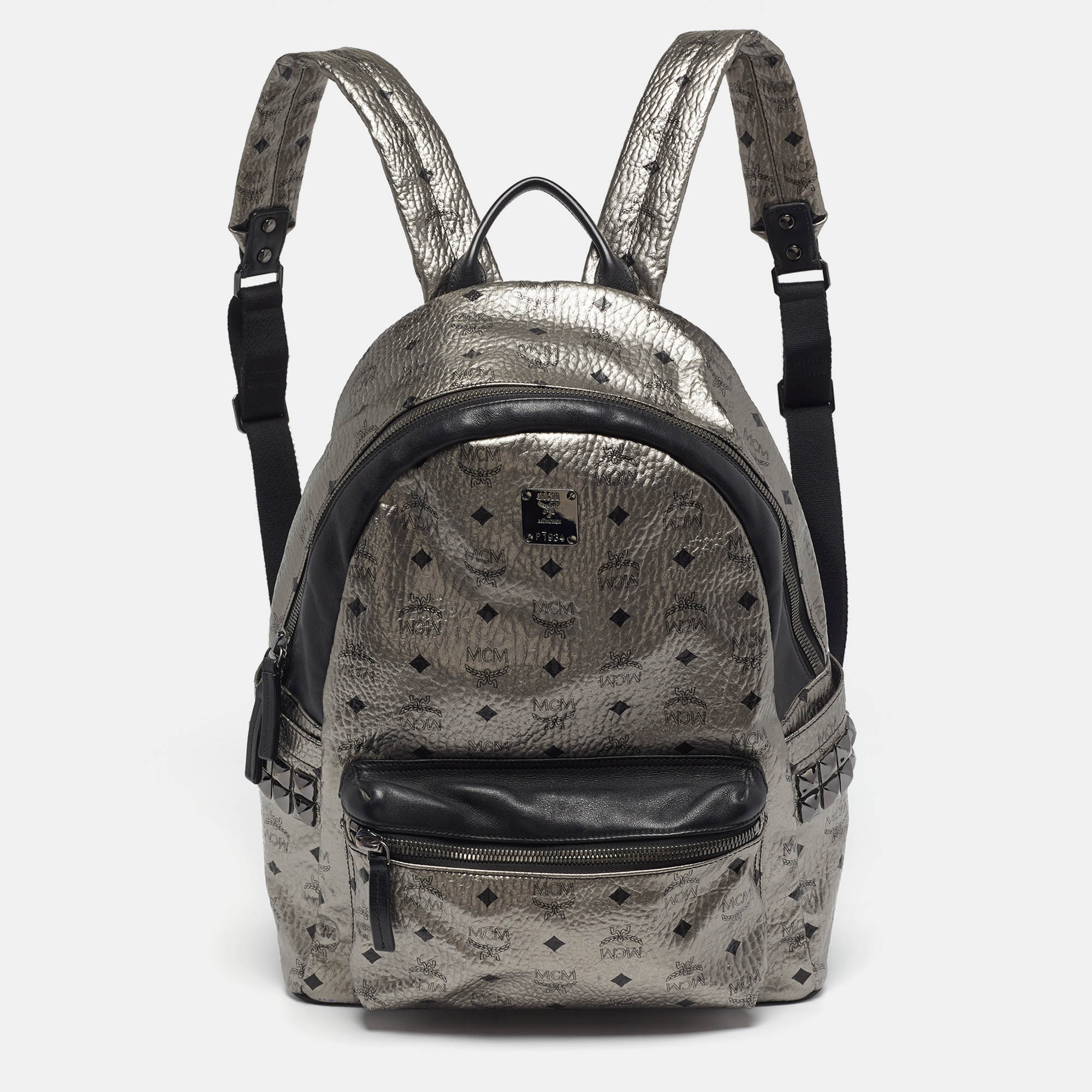 

MCM Studs Stark Medium Silver/Black Visetos Coated Canvas Backpack
