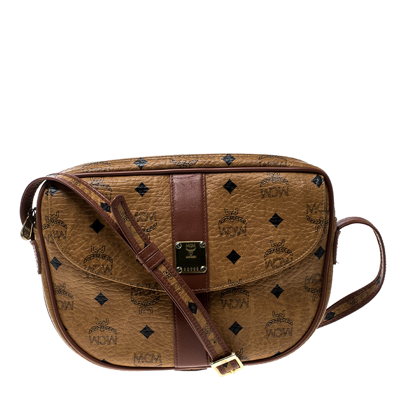 MCM Cognac Visetos Coated Canvas Crossbody Bag