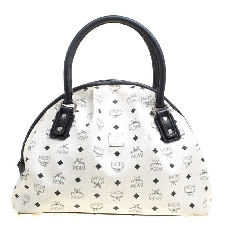 MCM White Visetos Leather Dome Satchel