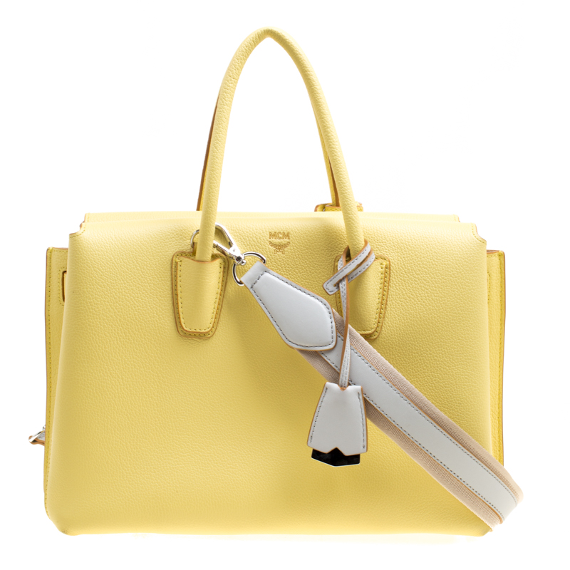 MCM Yellow Leather Medium Milla Top Handle Bag