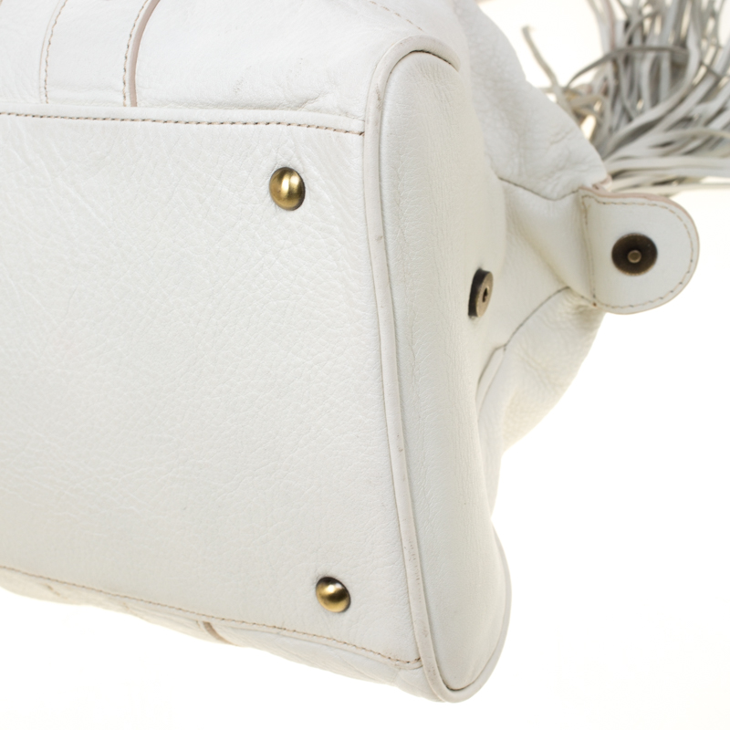 Pre-owned Mcm White Leather Tassel Satchel