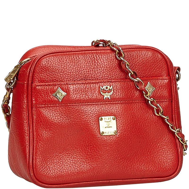 

MCM Red Leather Chain Crossbody Bag