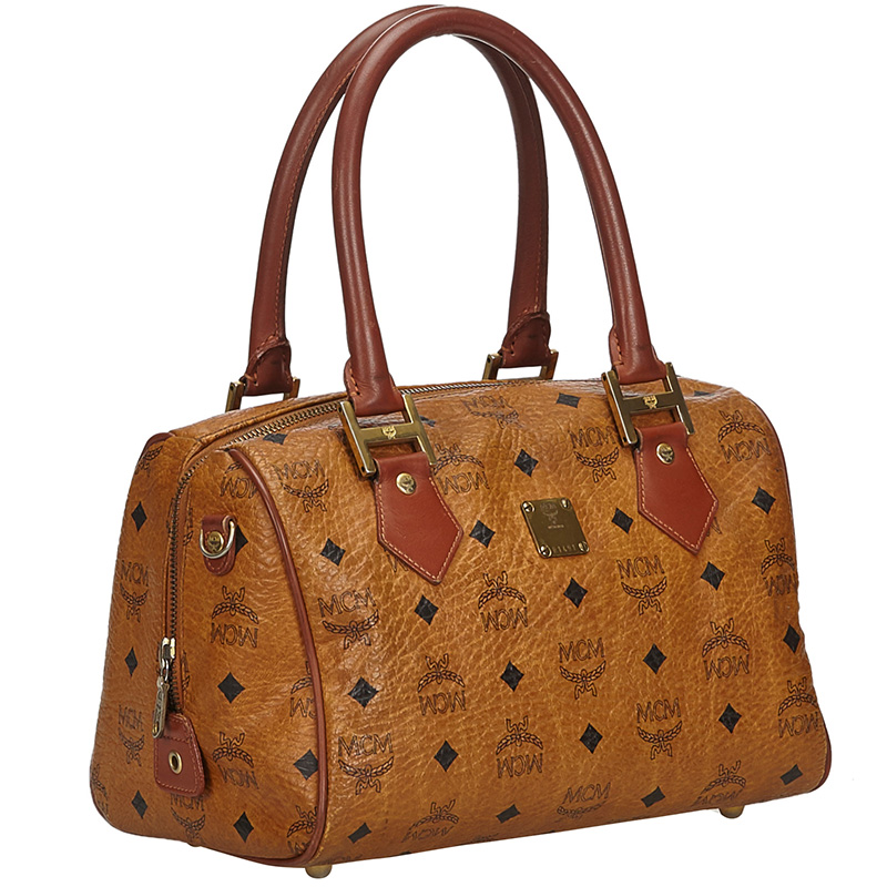 

MCM Brown Visetos Leather Boston Bag