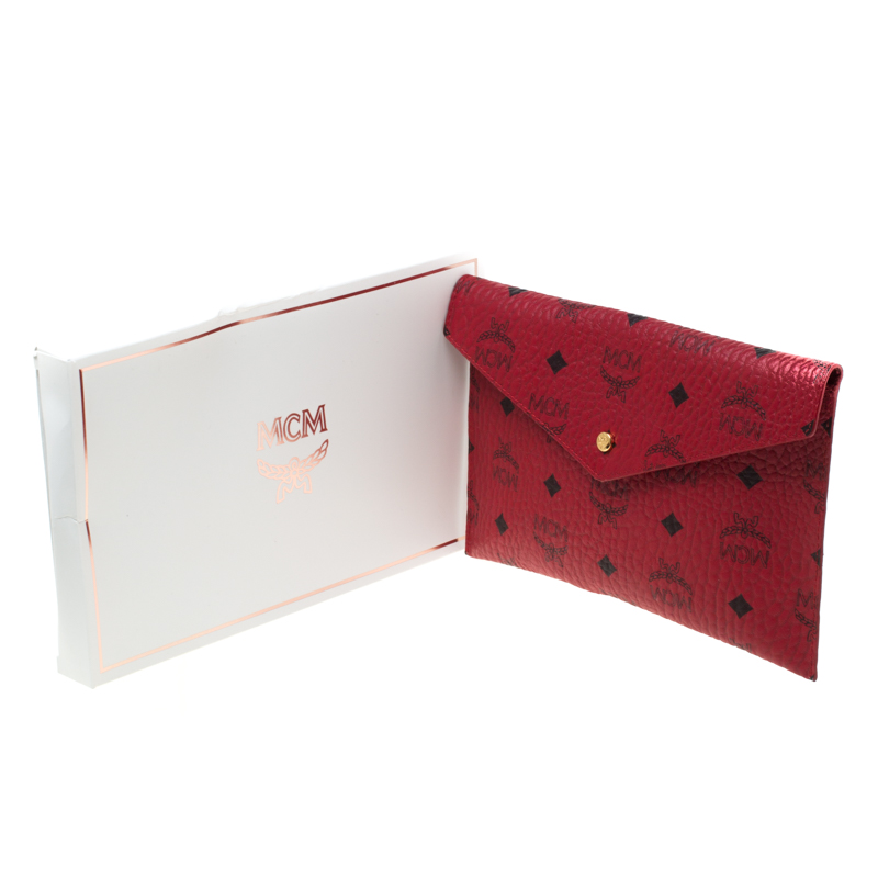 MCM Red Visetos Leather Envelope Clutch MCM