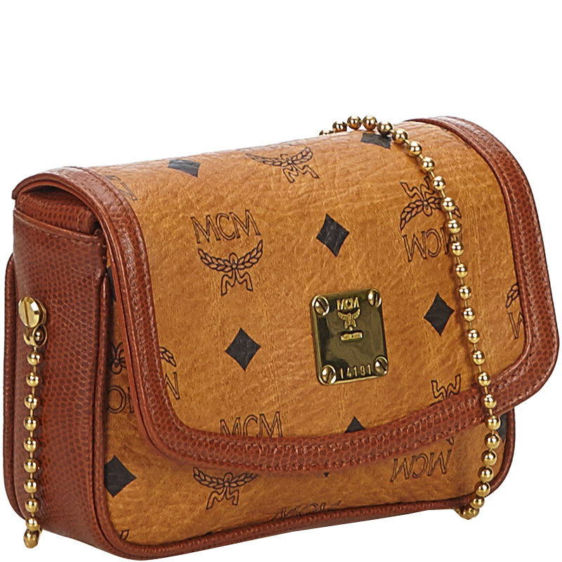 

MCM Brown Visetos Leather Chain Crossbody Bag