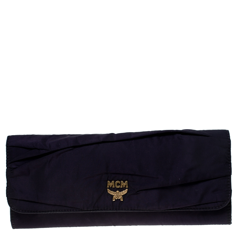 MCM Purple Satin Flap Clutch