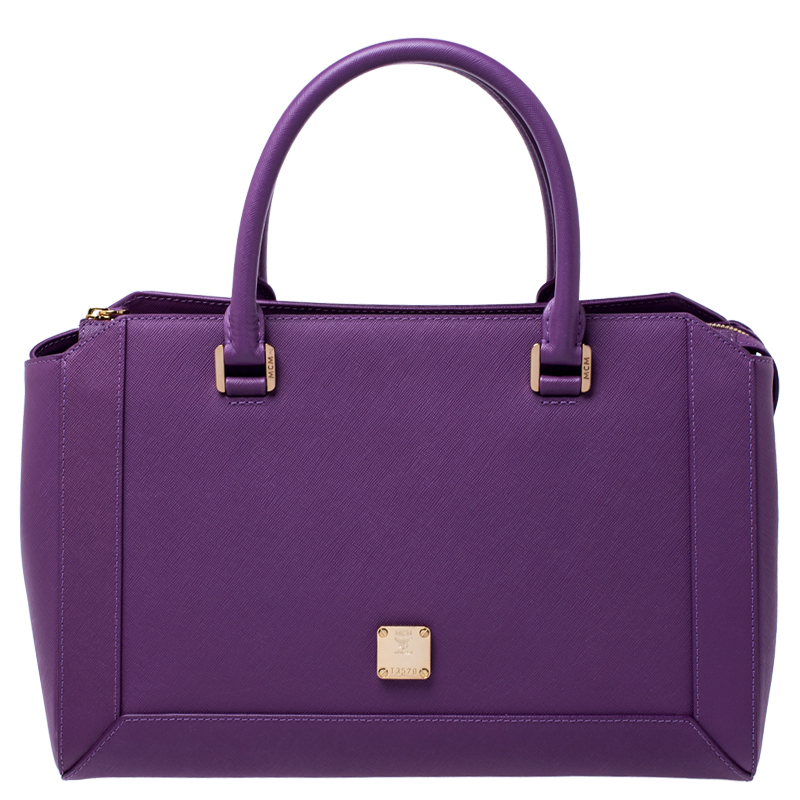 MCM Purple Textured Leather Tote