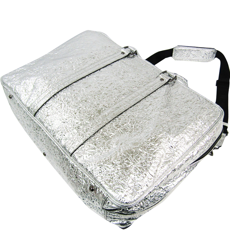 

MCM Metallic Silver Leather Duffle Bag