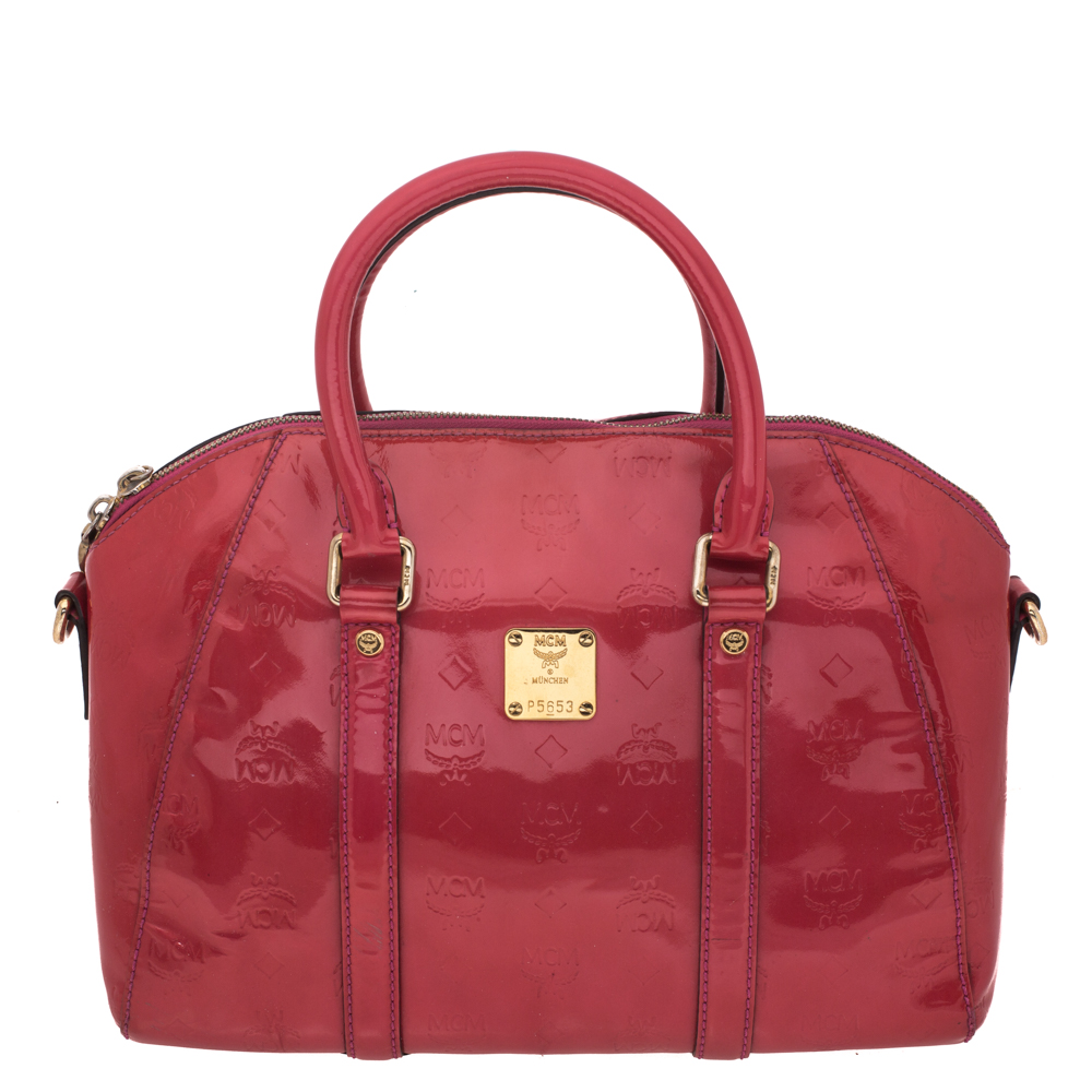 Preowned Mcm Red Patent Leather Ivana Bowler Bag ModeSens