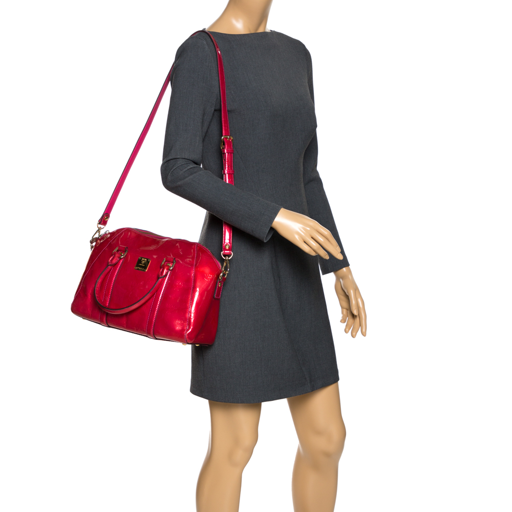 

MCM Red Patent Leather Ivana Bowler Bag